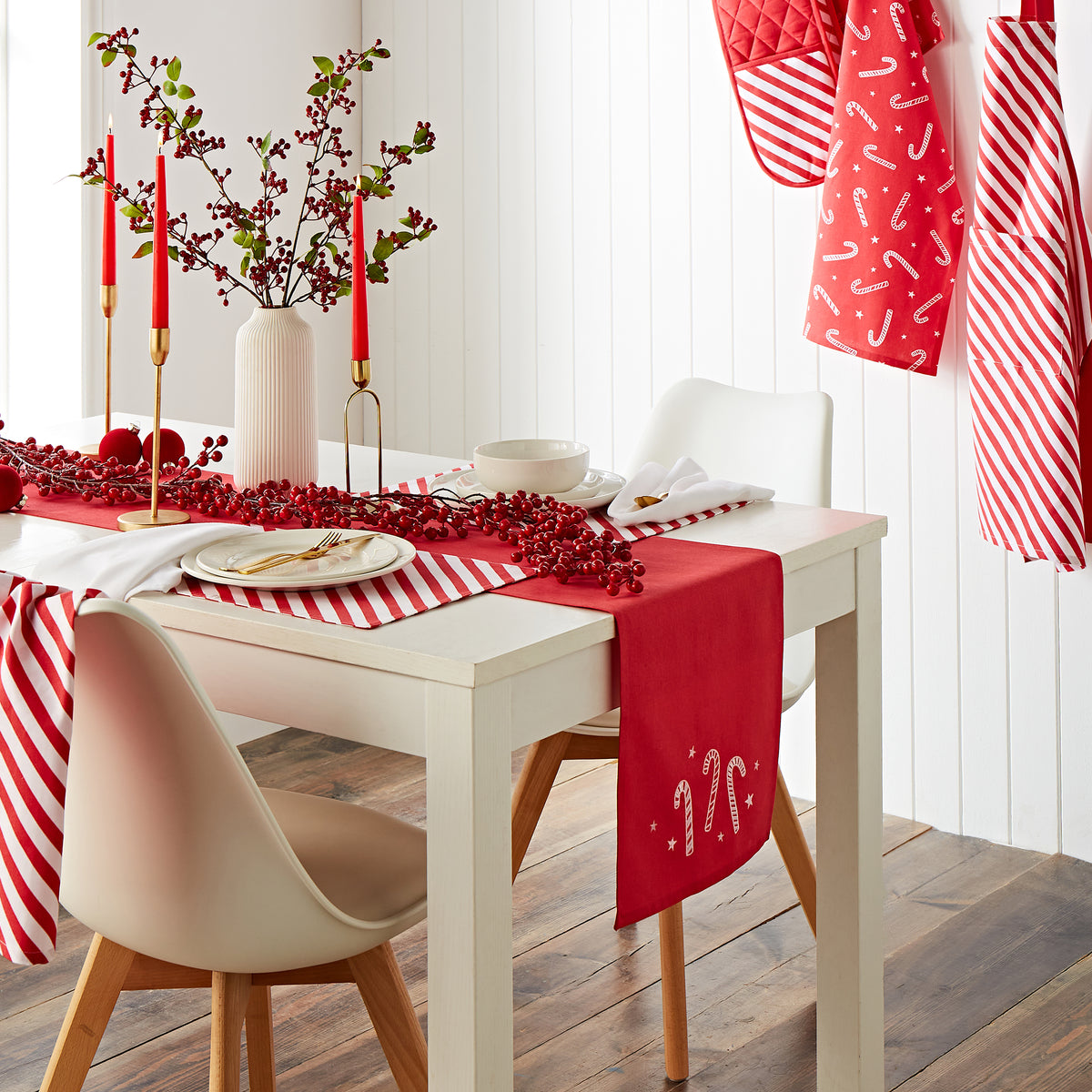 Catherine Lansfield Christmas Candy Cane Table Runner - Red