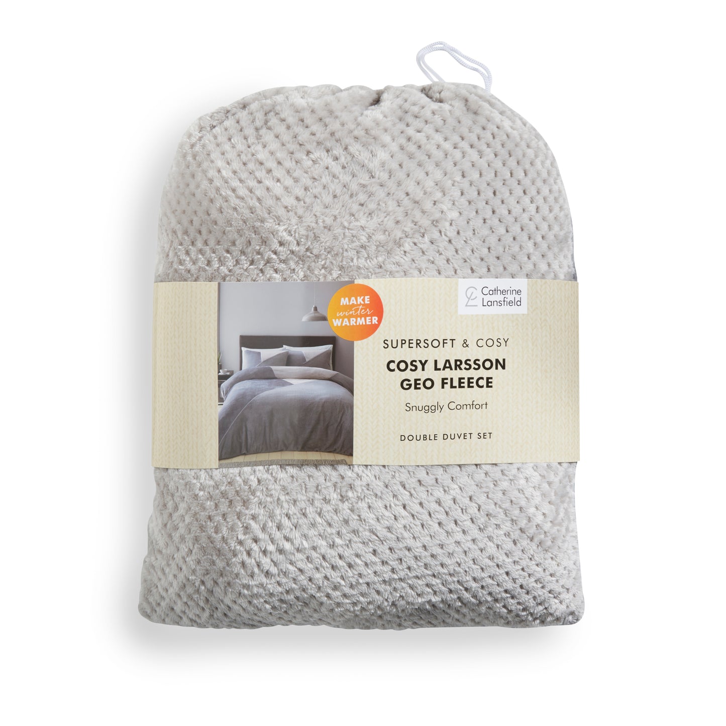 Catherine Lansfield Cosy Larsson Geo Fleece Duvet Cover Set - Grey