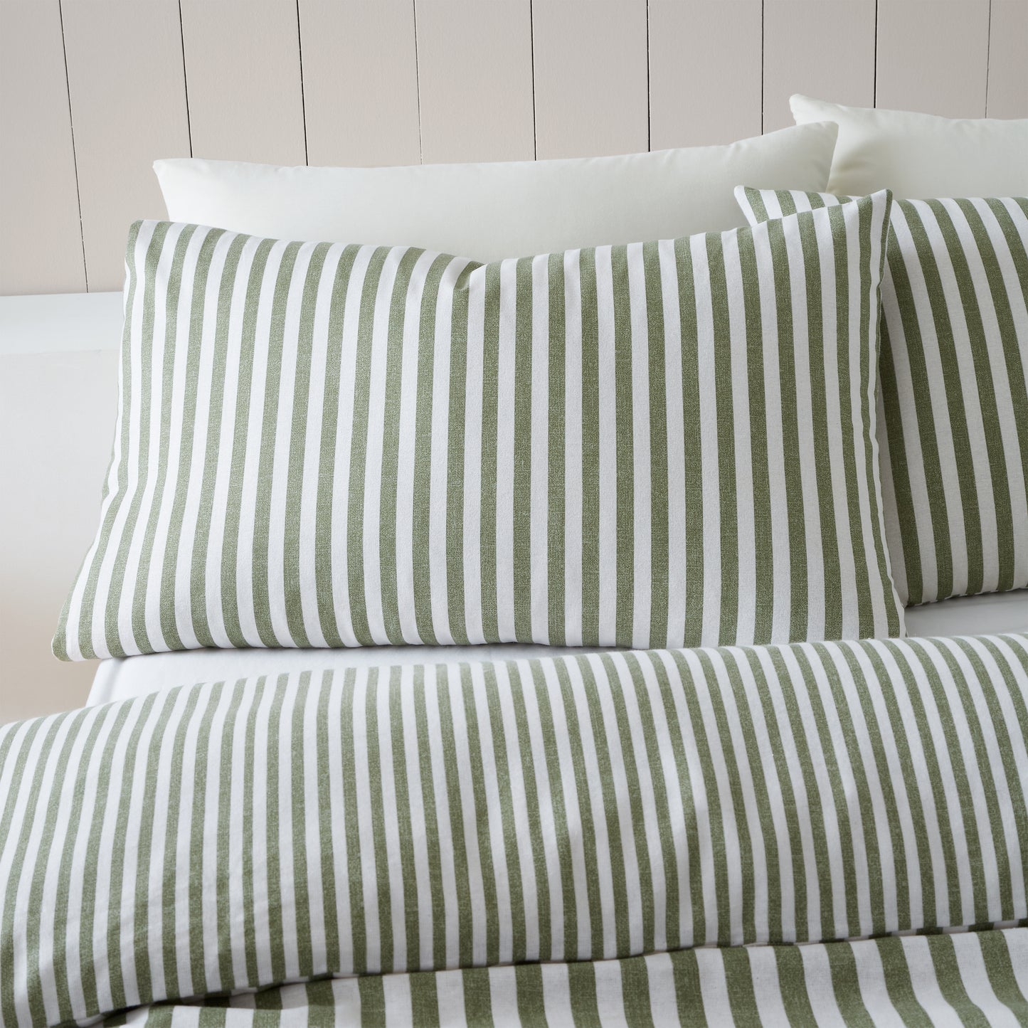 Catherine Lansfield Brushed Stripe Duvet Cover Set - Green