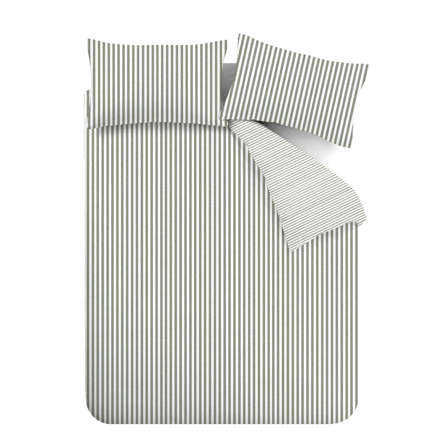 Catherine Lansfield Brushed Stripe Duvet Cover Set - Green