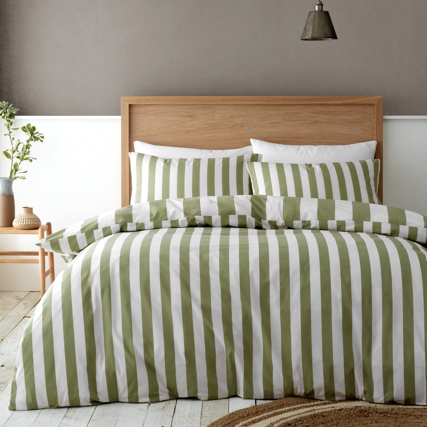 Catherine Lansfield Cove Stripe Duvet Cover Set - Green