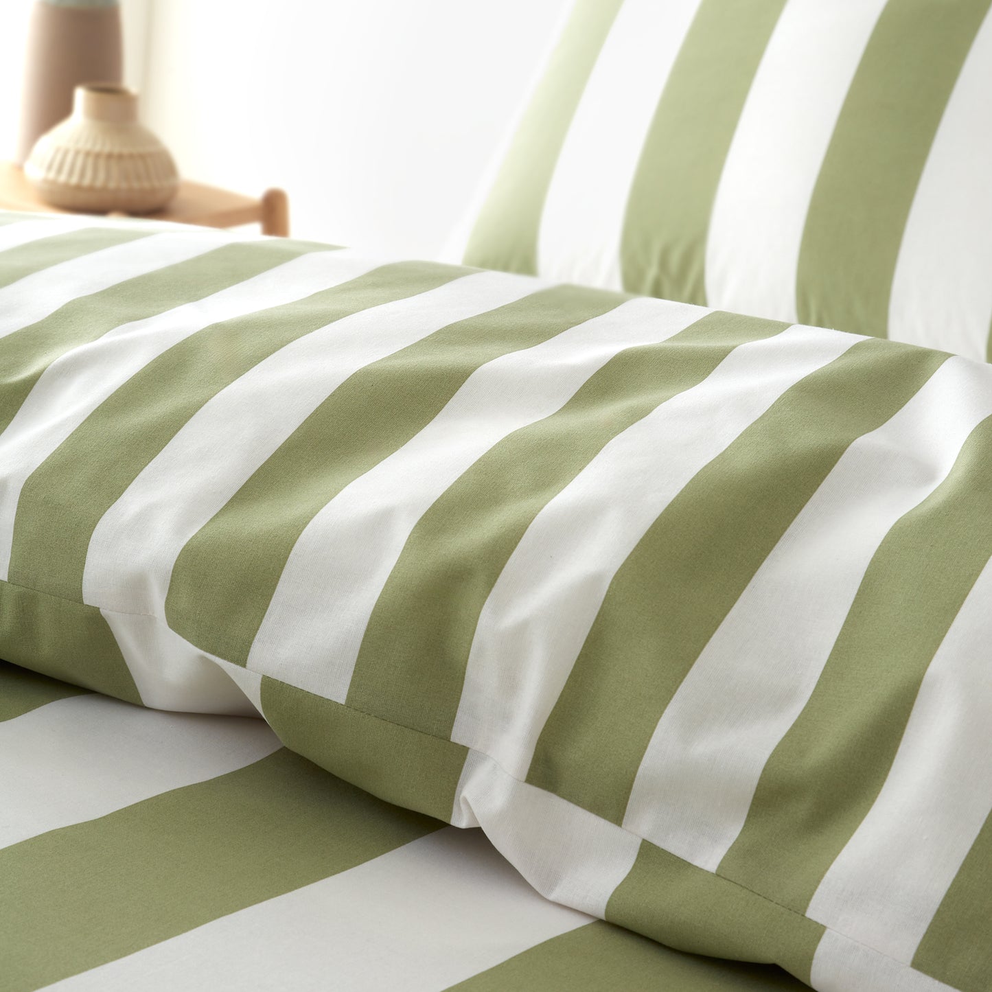 Catherine Lansfield Cove Stripe Duvet Cover Set - Green