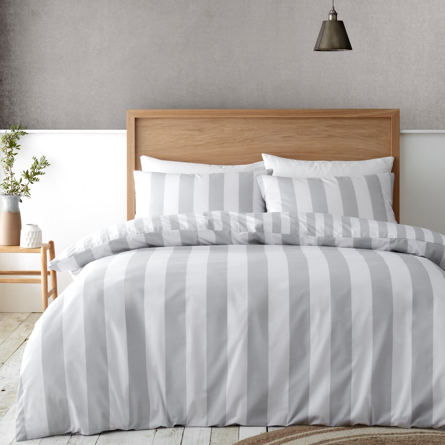 Catherine Lansfield Cove Stripe Duvet Cover Set - Silver