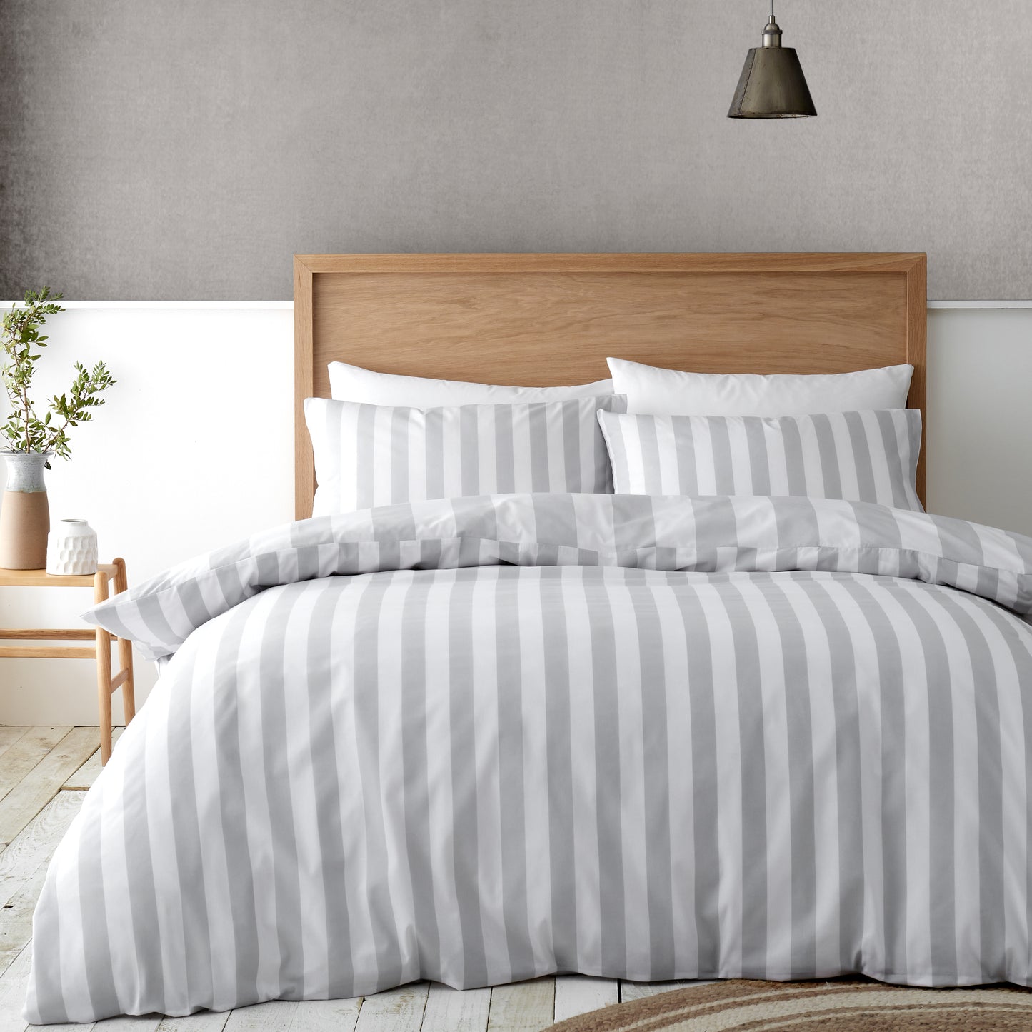 Catherine Lansfield Cove Stripe Duvet Cover Set - Silver