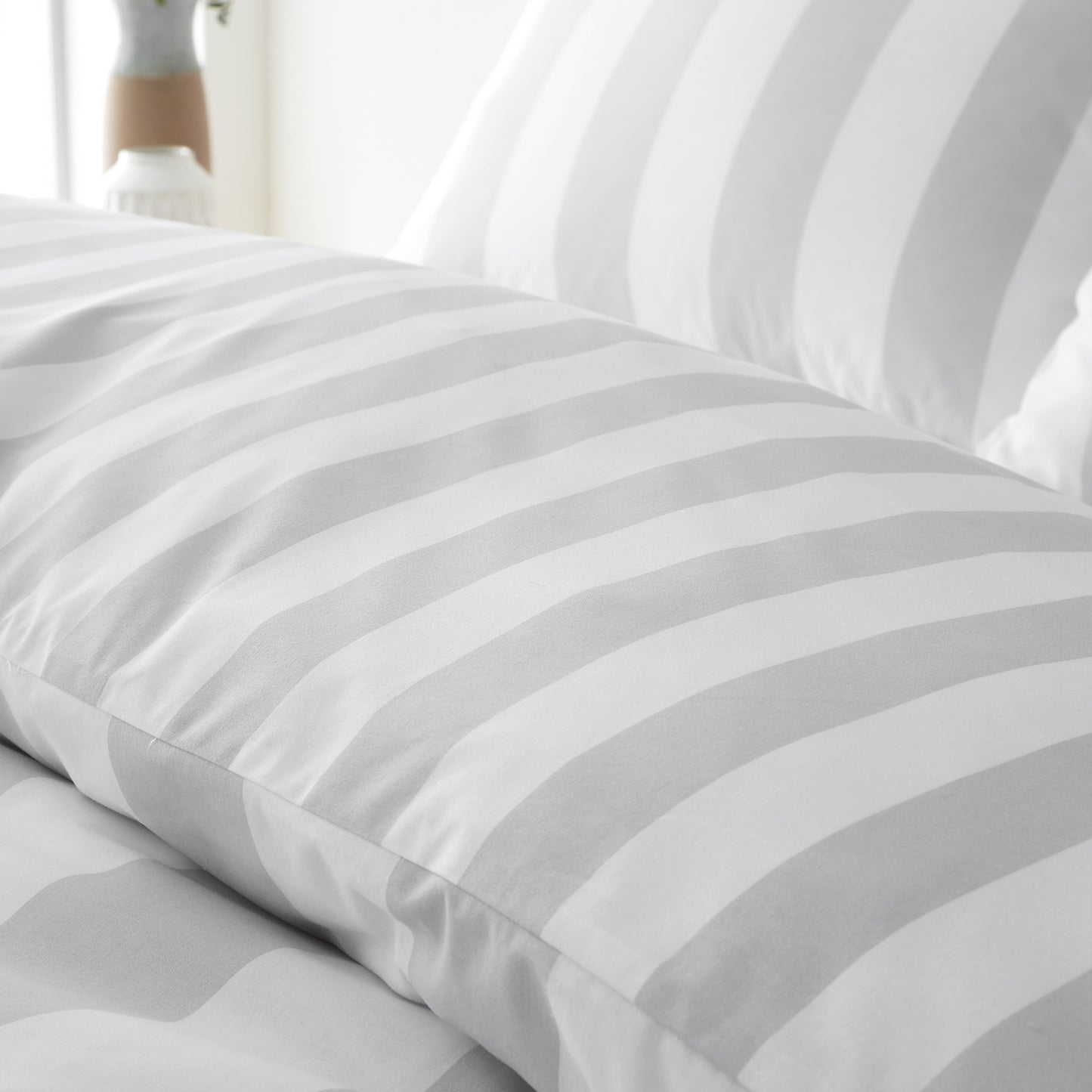 Catherine Lansfield Cove Stripe Duvet Cover Set - Silver