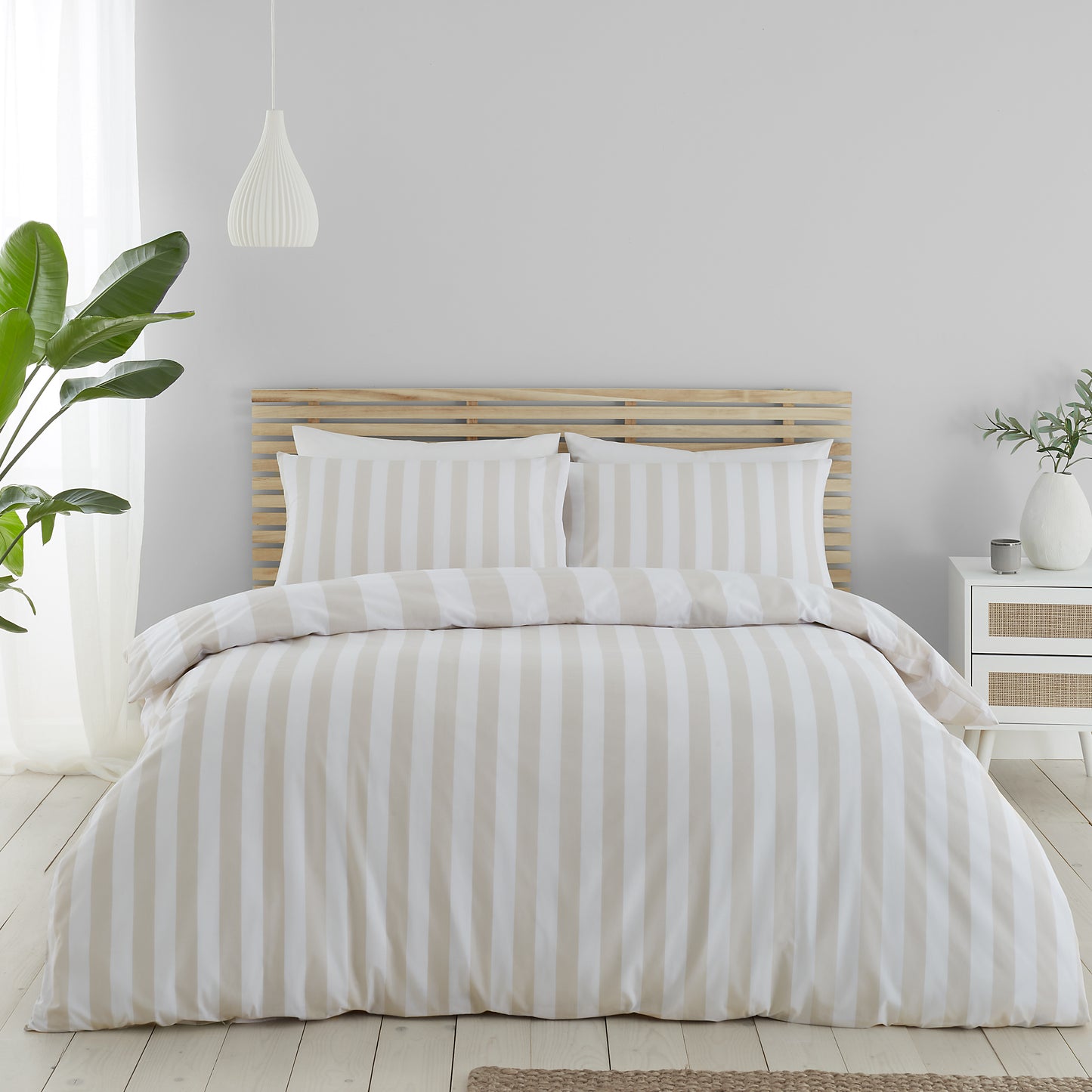 Catherine Lansfield Cove Stripe Duvet Cover Set - Natural