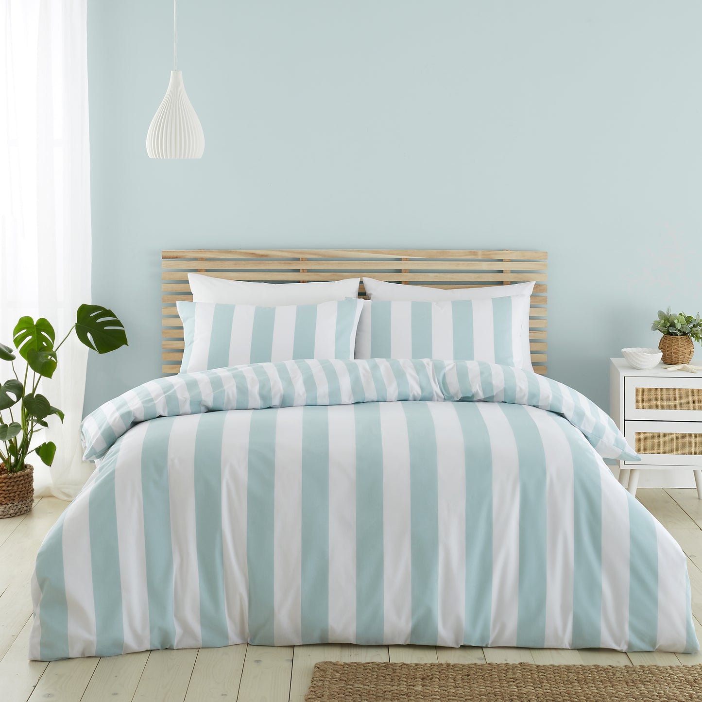 Catherine Lansfield Cove Stripe Duvet Cover Set - Seafoam Blue