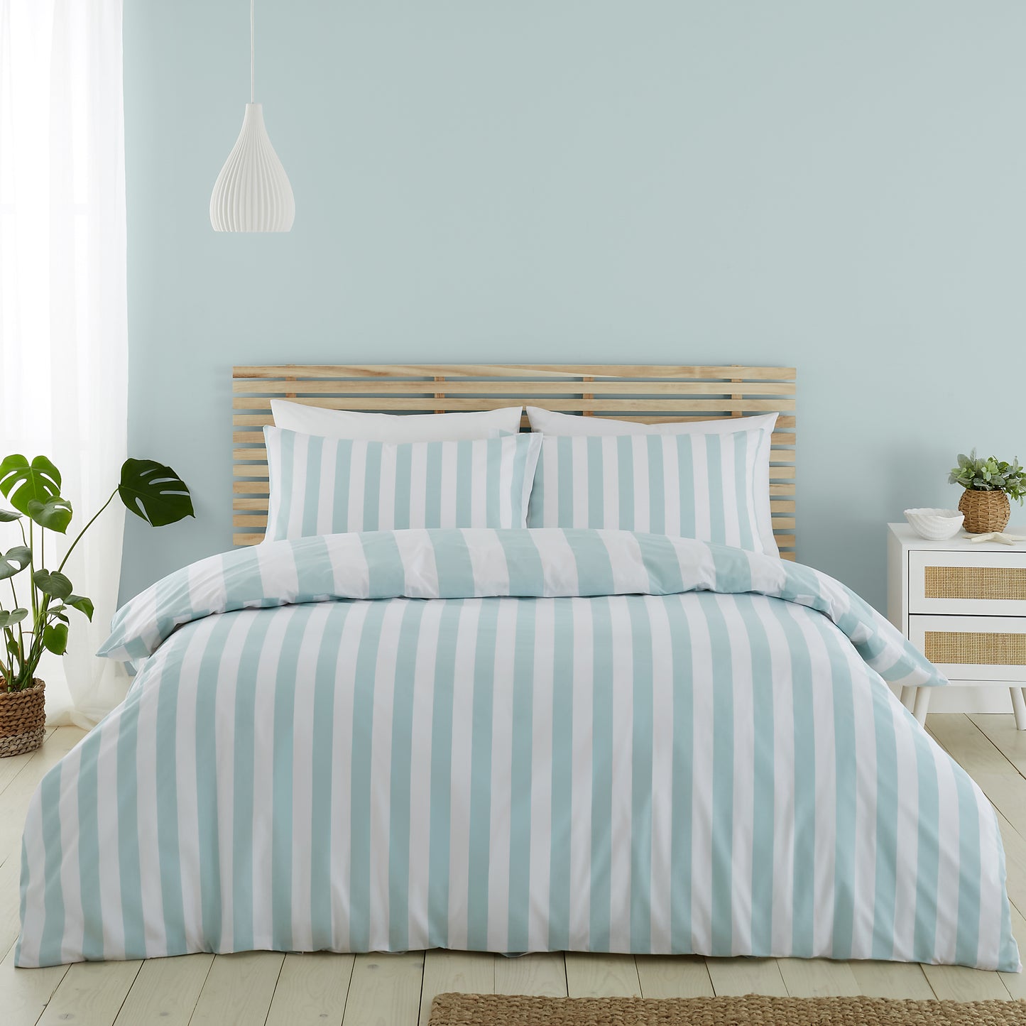 Catherine Lansfield Cove Stripe Duvet Cover Set - Seafoam Blue