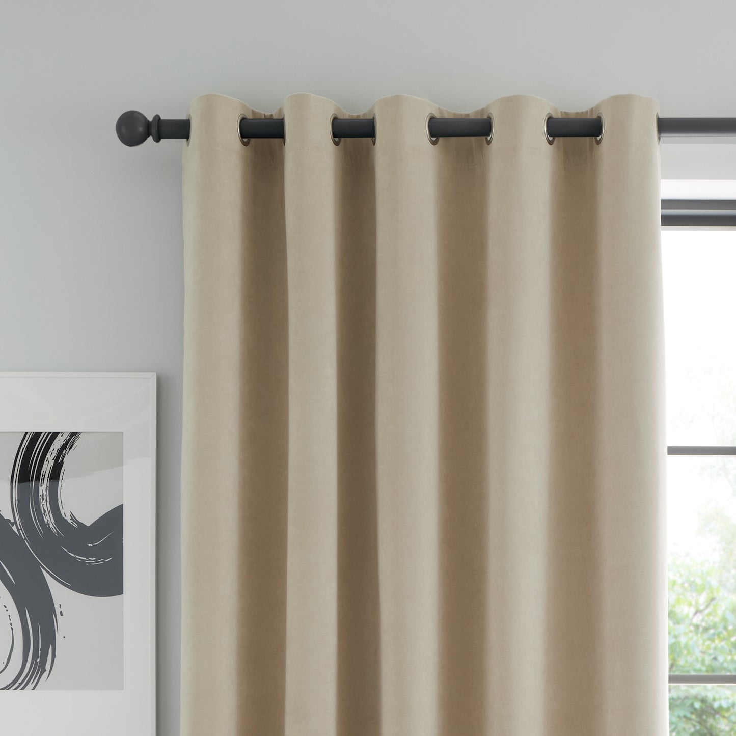 Catherine Lansfield Wilson Velvet Blackout Thermal Eyelet Door Panel Curtain - Natural