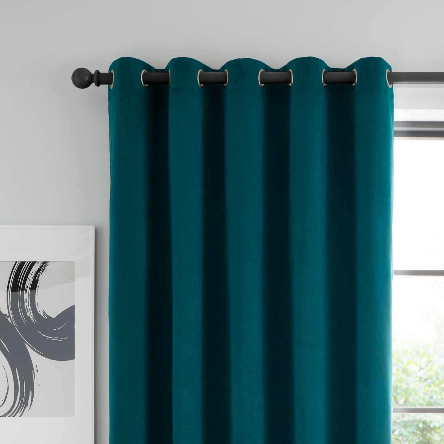 Catherine Lansfield Wilson Velvet Blackout Thermal Eyelet Door Panel Curtain - Green