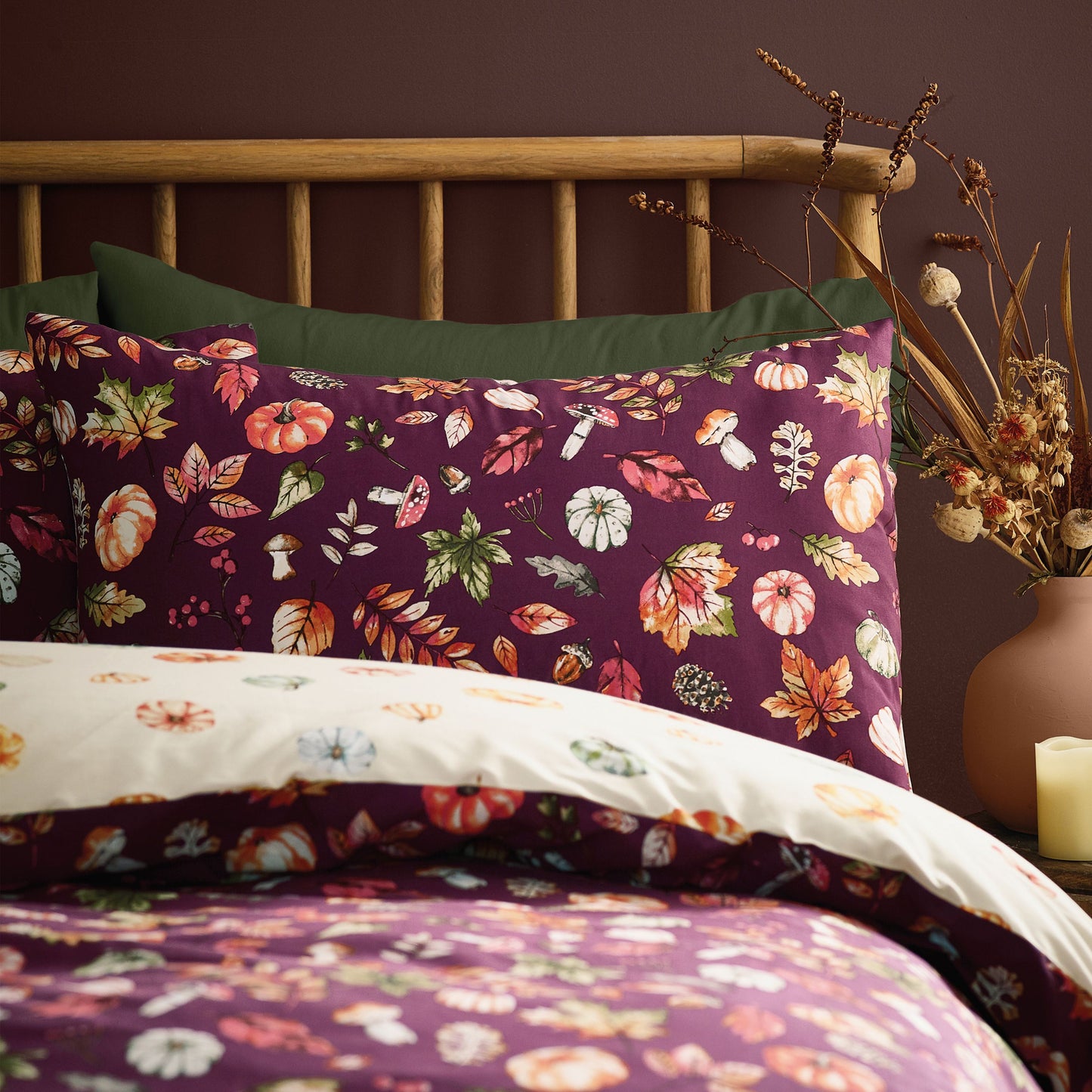 Catherine Lansfield Autumn Pumpkins Duvet Cover Set - Plum
