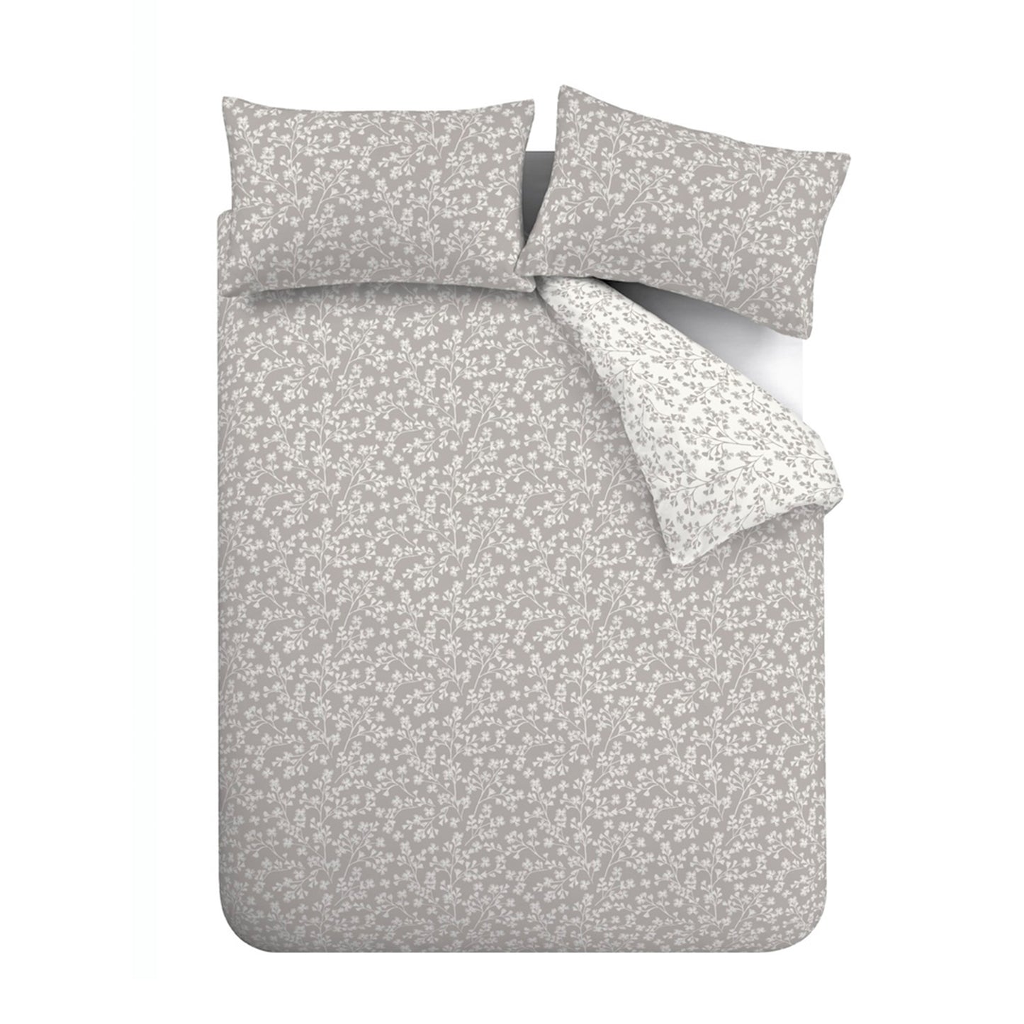 Catherine Lansfield Brushed Grace Floral Leaf Duvet Cover Set - Grey