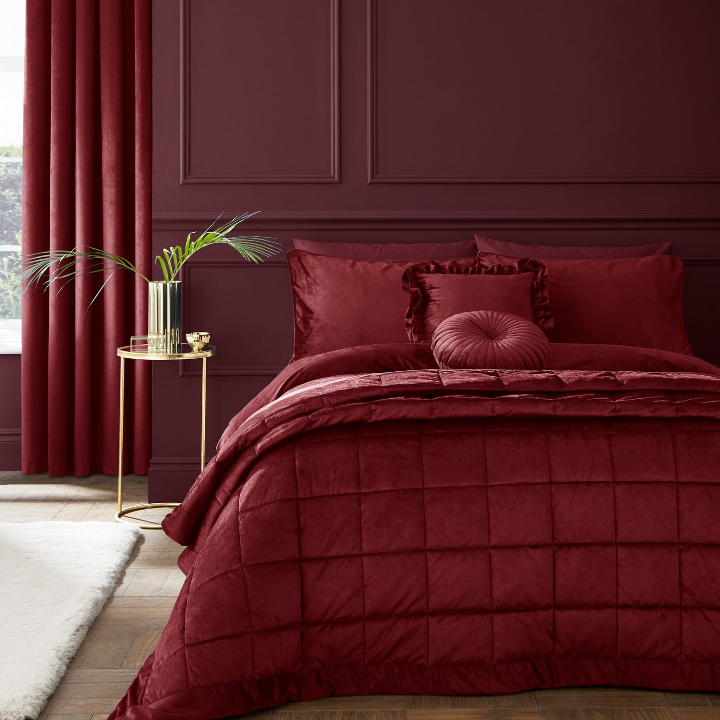 Catherine Lansfield Kingsley Matt Velvet Bedspread - Raspberry