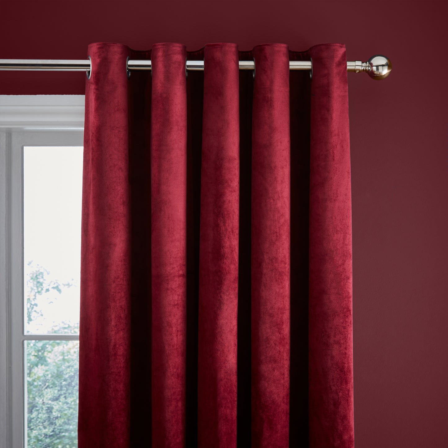 Catherine Lansfield Kingsley Matt Velvet Eyelet Curtains - Raspberry