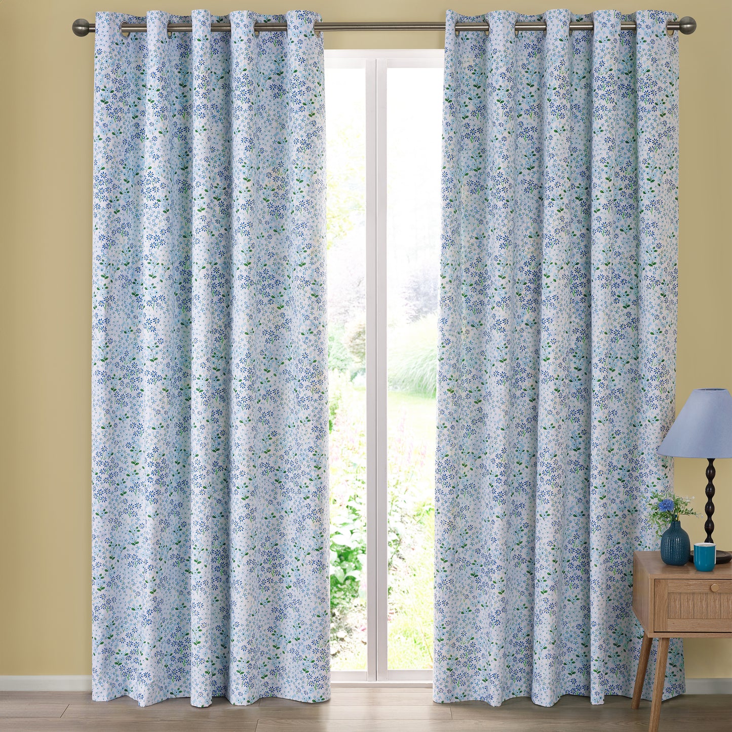 Catherine Lansfield Tilly Floral Eyelet Curtains - Blue
