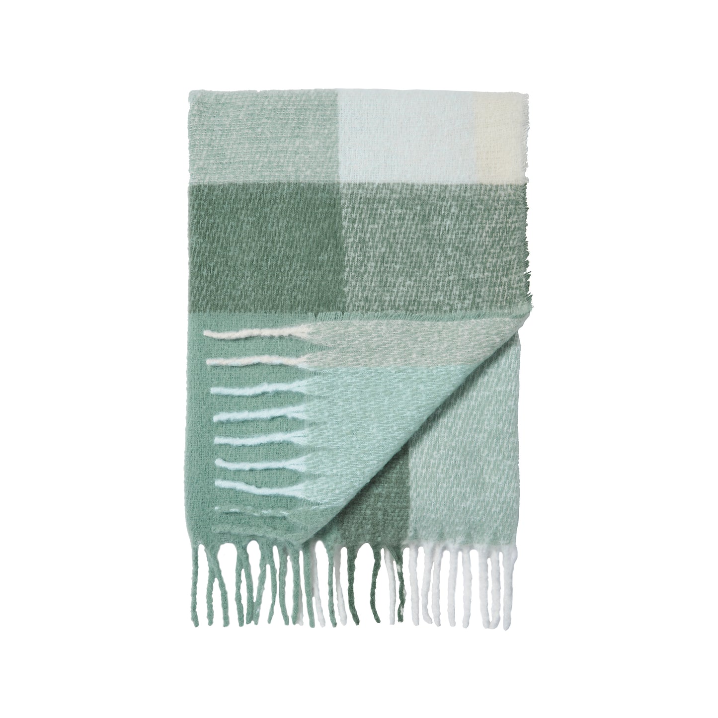Catherine Lansfield Faux Mohair Check Throw - Green