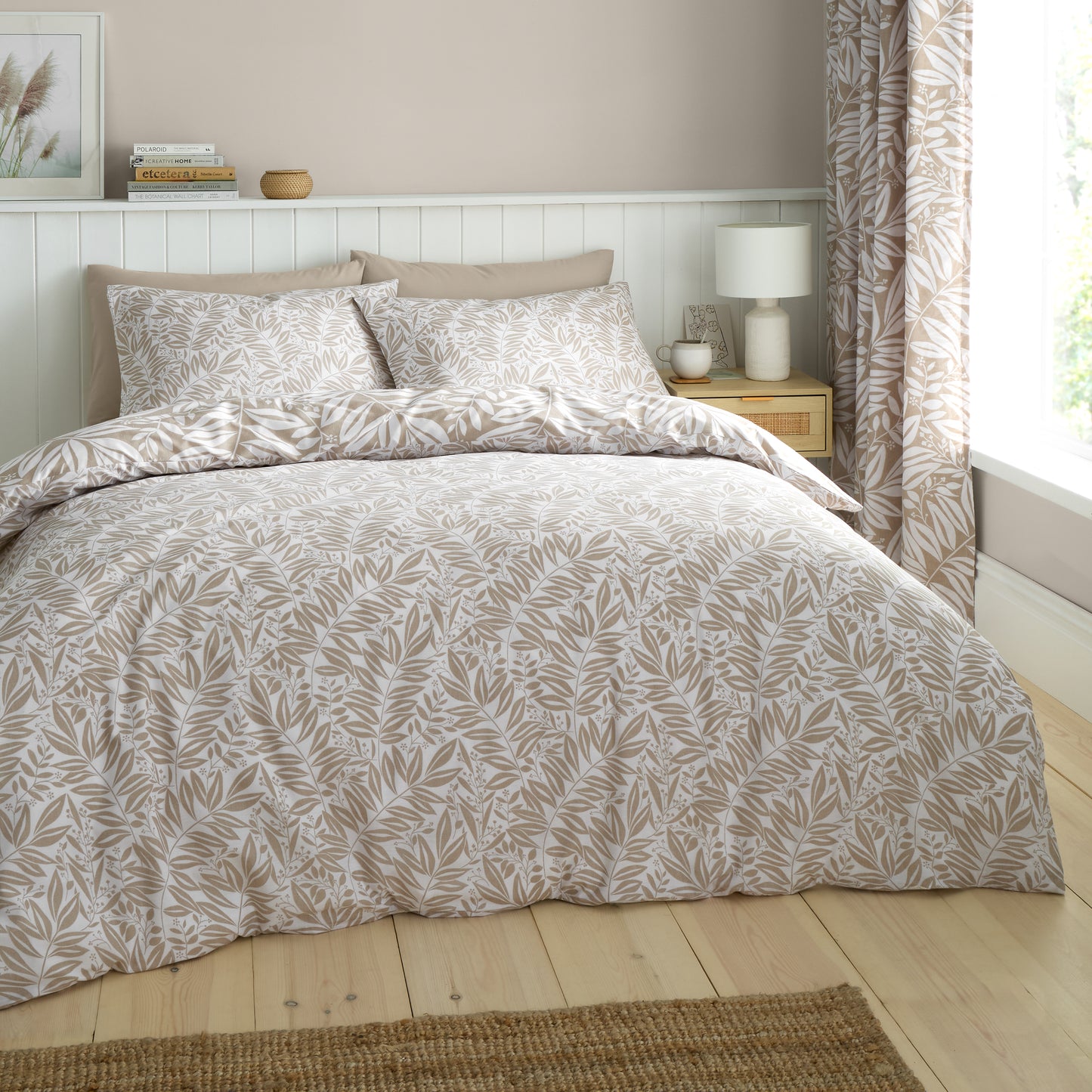 Catherine Lansfield Sorrel Leaf Duvet Cover Set - Natural