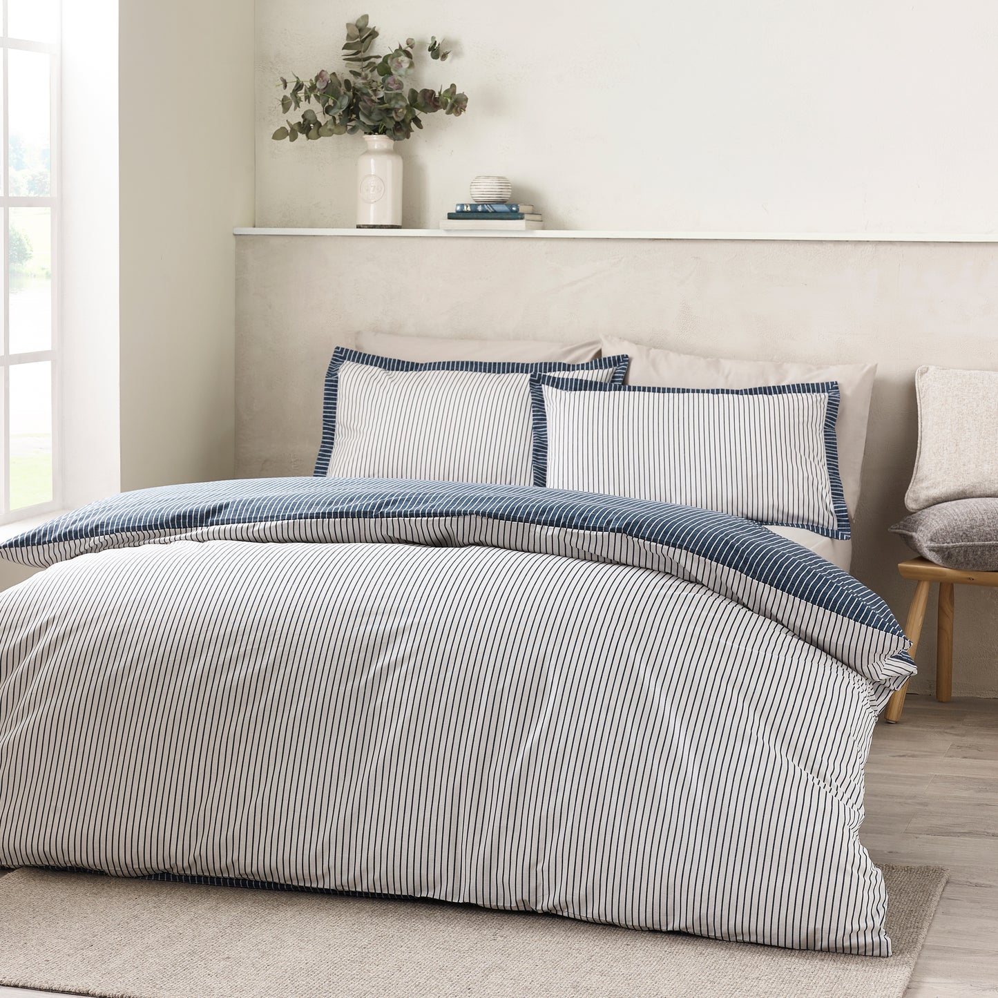 Catherine Lansfield Oxford Pinstripe Duvet Cover Set - Navy