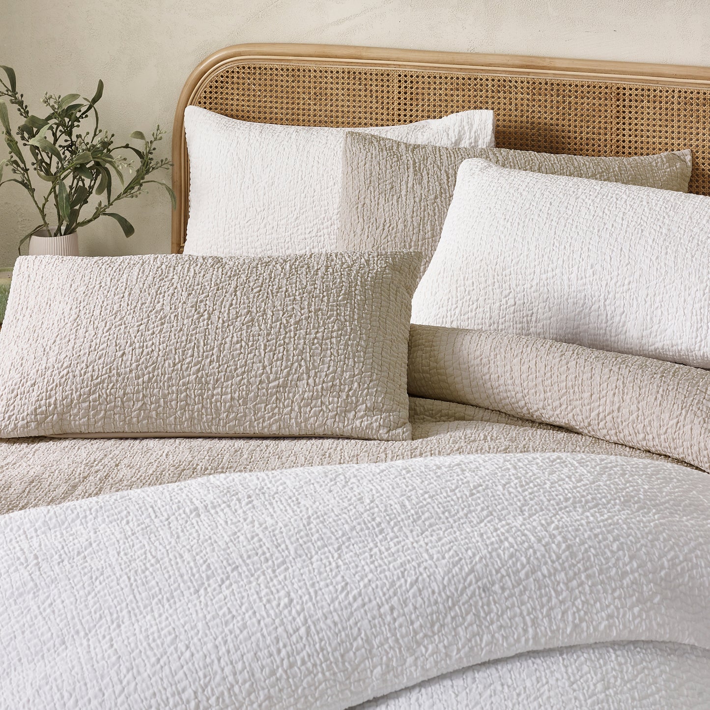 Catherine Lansfield Crinkle Seersucker Duvet Cover Set - Natural