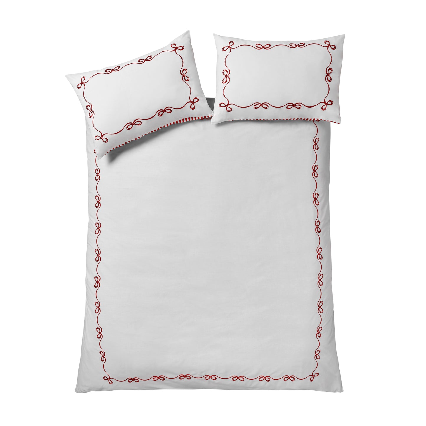 Catherine Lansfield Bow Embroidery Duvet Cover Set - White/Red