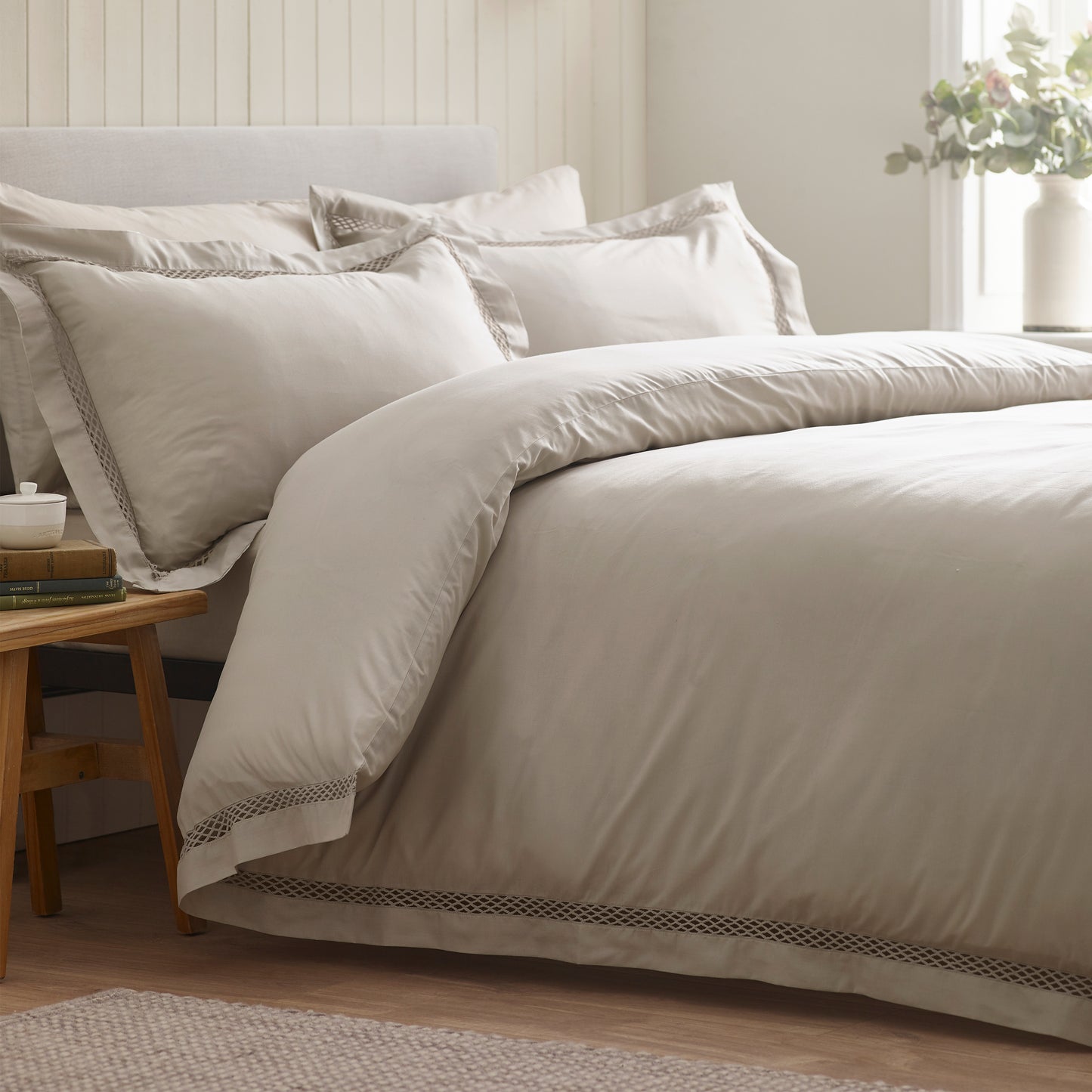 Catherine Lansfield Classic Lattice Lace Duvet Cover Set - Natural