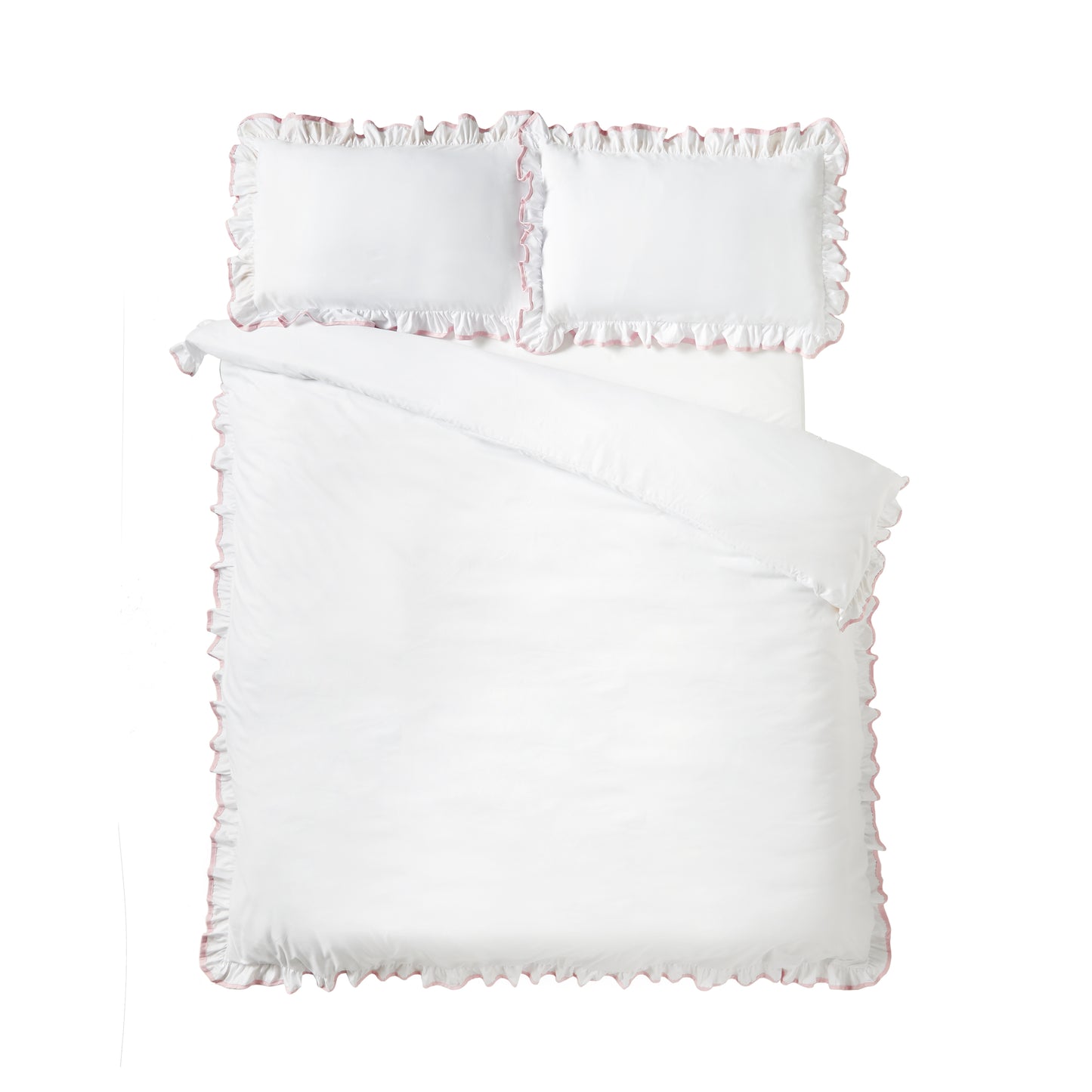 Catherine Lansfield So Soft Mono Frill Duvet Cover Set - White/Pink