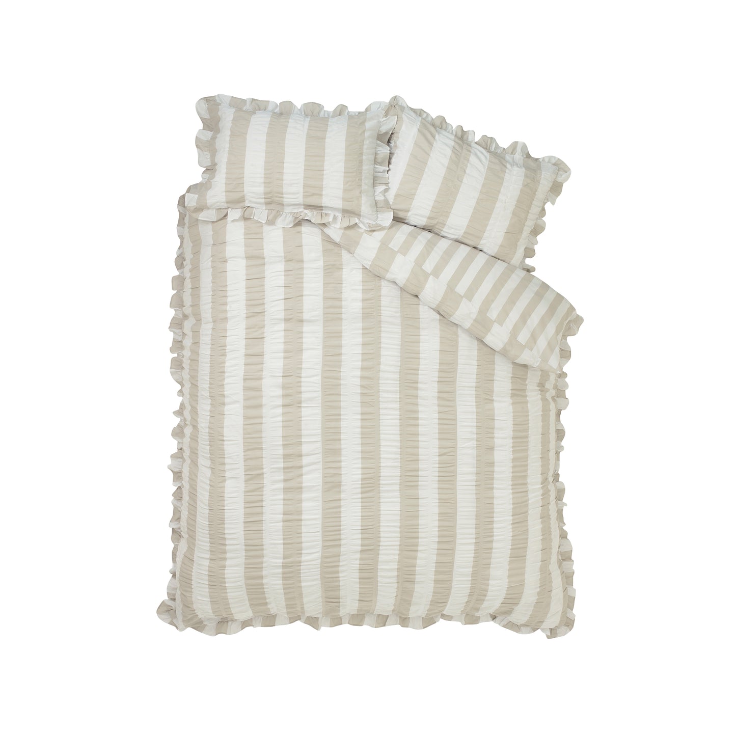 Catherine Lansfield Seersucker Frill Stripe Duvet Cover Set - Natural