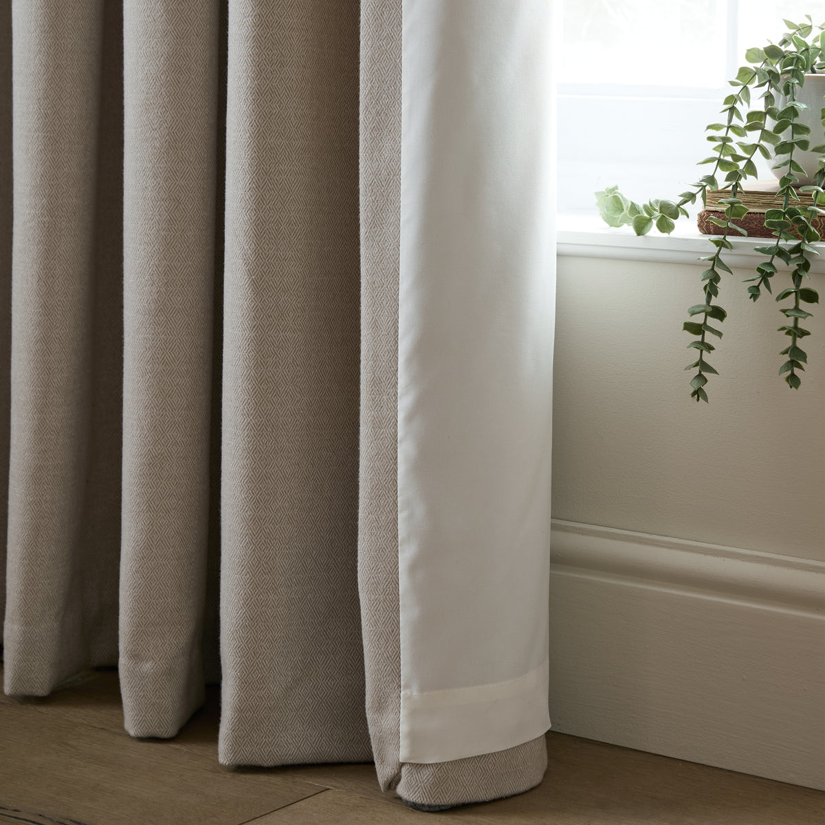 Catherine Lansfield Brushed Texture Ruffle Top Pencil Pleat Curtains - Natural