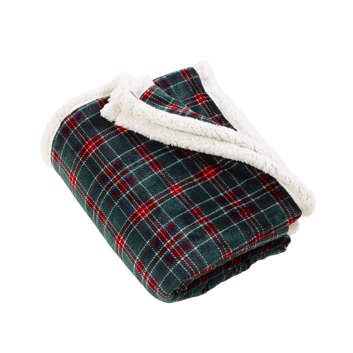 Catherine Lansfield Tartan Sherpa Check Throw - Green