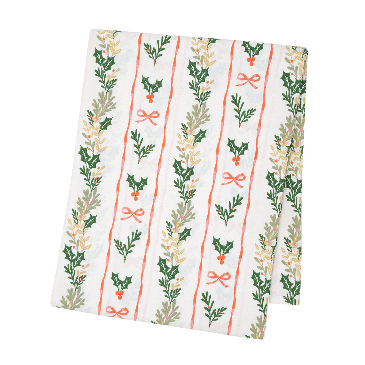 Catherine Lansfield Christmas Holly Stripe Table Cloth - Cream/Red