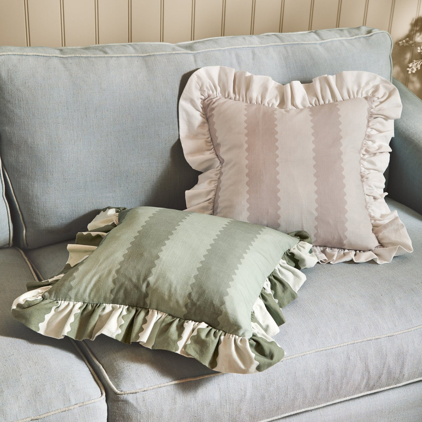 Furn Birdie Stripe Ruffle Cushion - Oat/Milk
