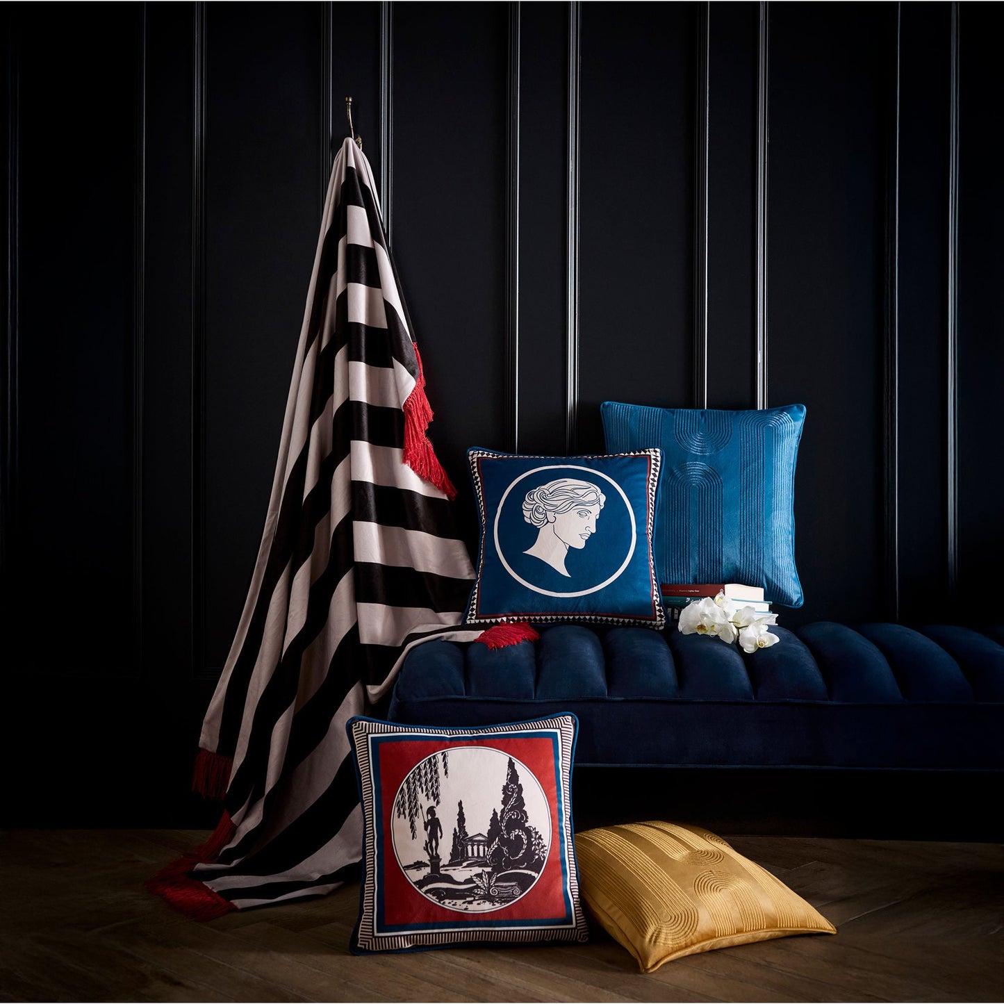 Diva Embroidery Cushion in Teal 43 x 43cm - Cushion - Laurence Llewelyn-Bowen