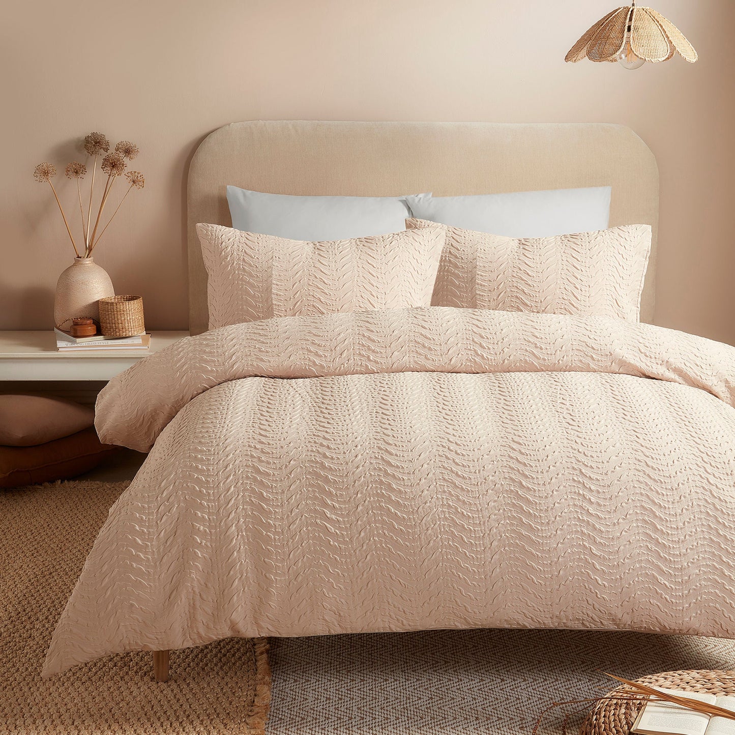 Serene Embossed Curve Duvet Cover Set - Natural
