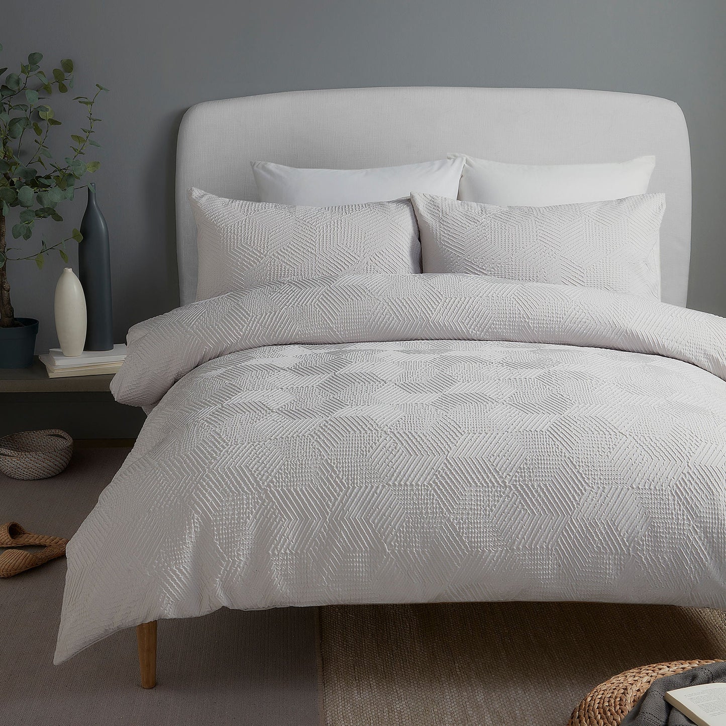 Serene Embossed Geo Duvet Cover Set - Grey