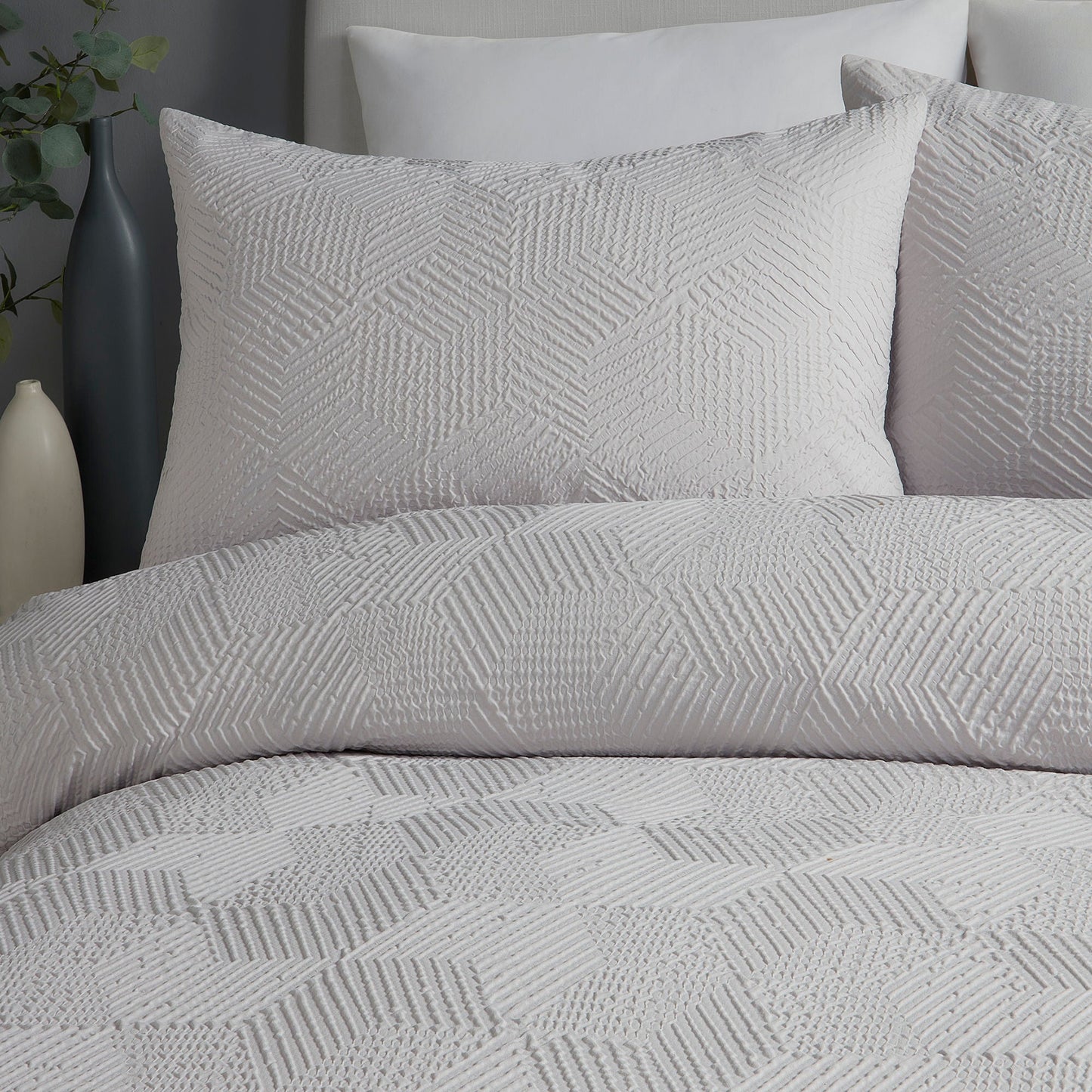 Serene Embossed Geo Duvet Cover Set - Grey