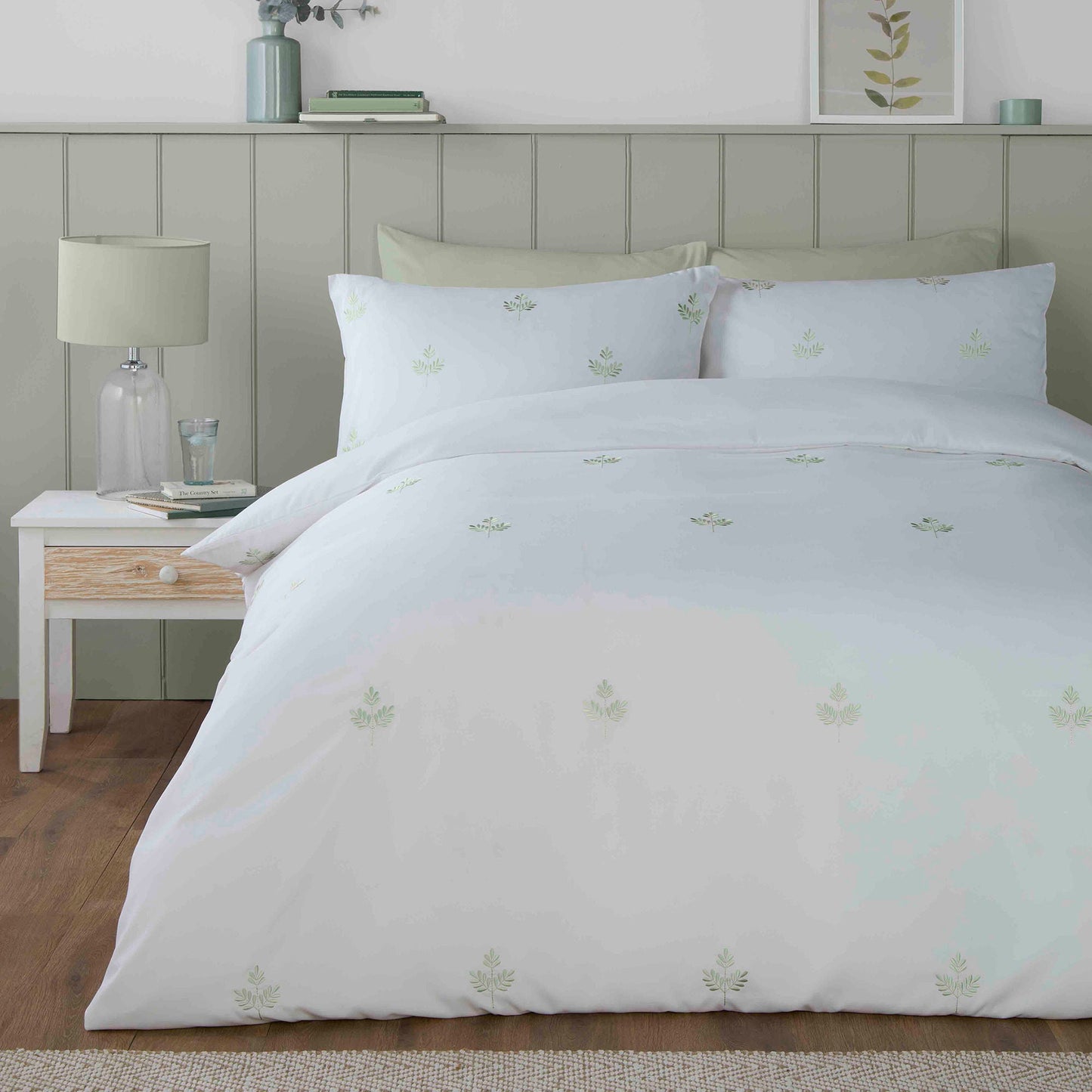 Emily Embroidery Duvet Cover Set by Serene in Green - Duvet Cover Set - Serene