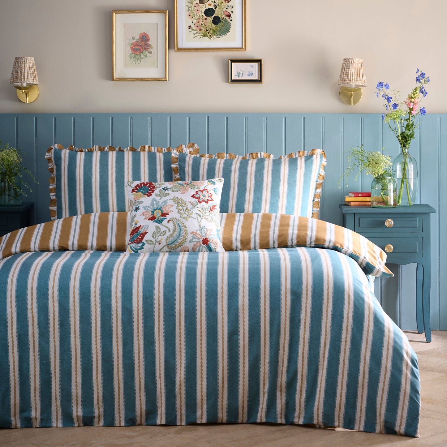 Appletree Heritage Eloise Stripe Duvet Cover Set - Teal