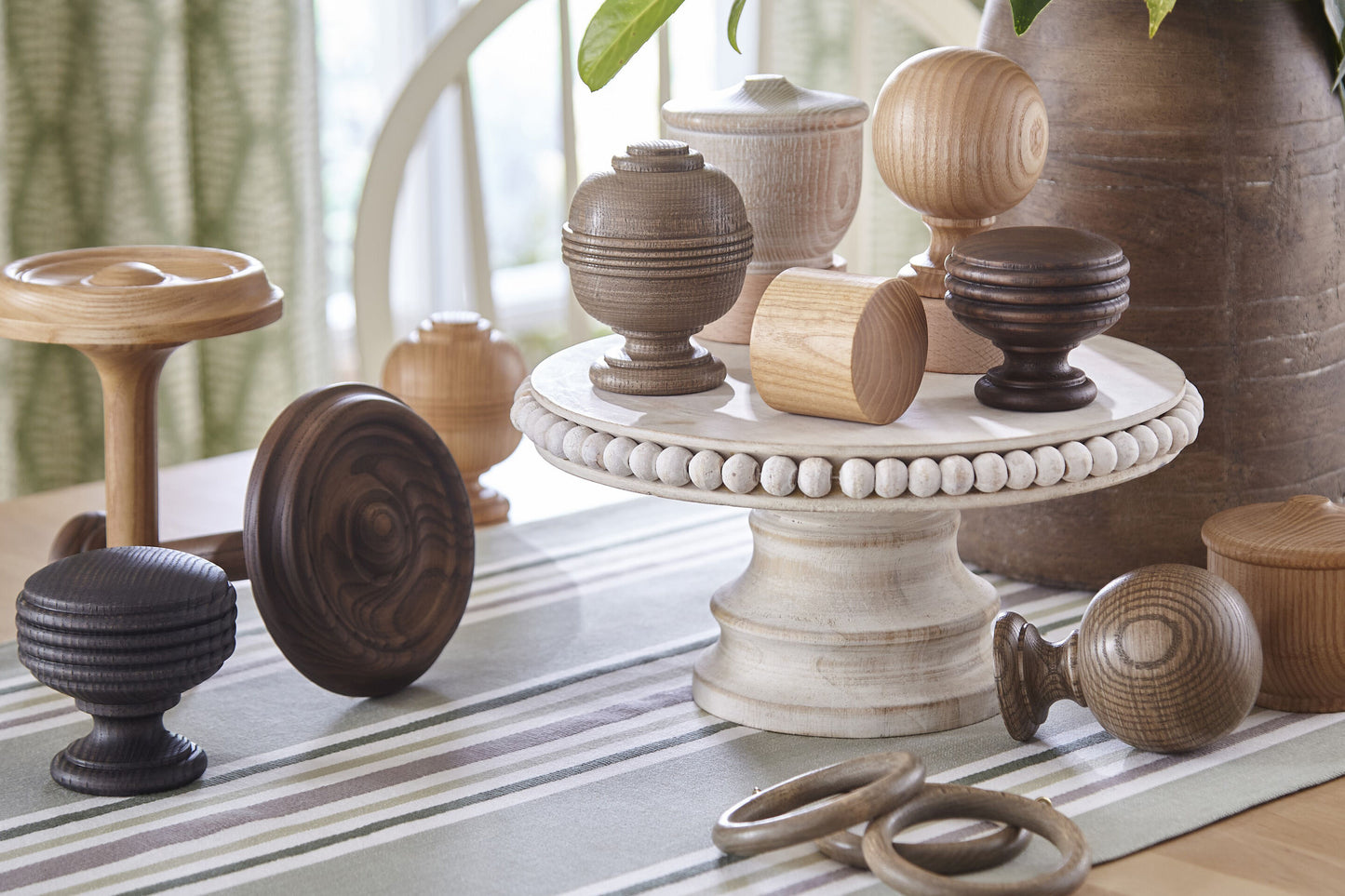 Hallis Eden 45mm Ridged Ball Wooden Curtain Pole Finial - Sisal