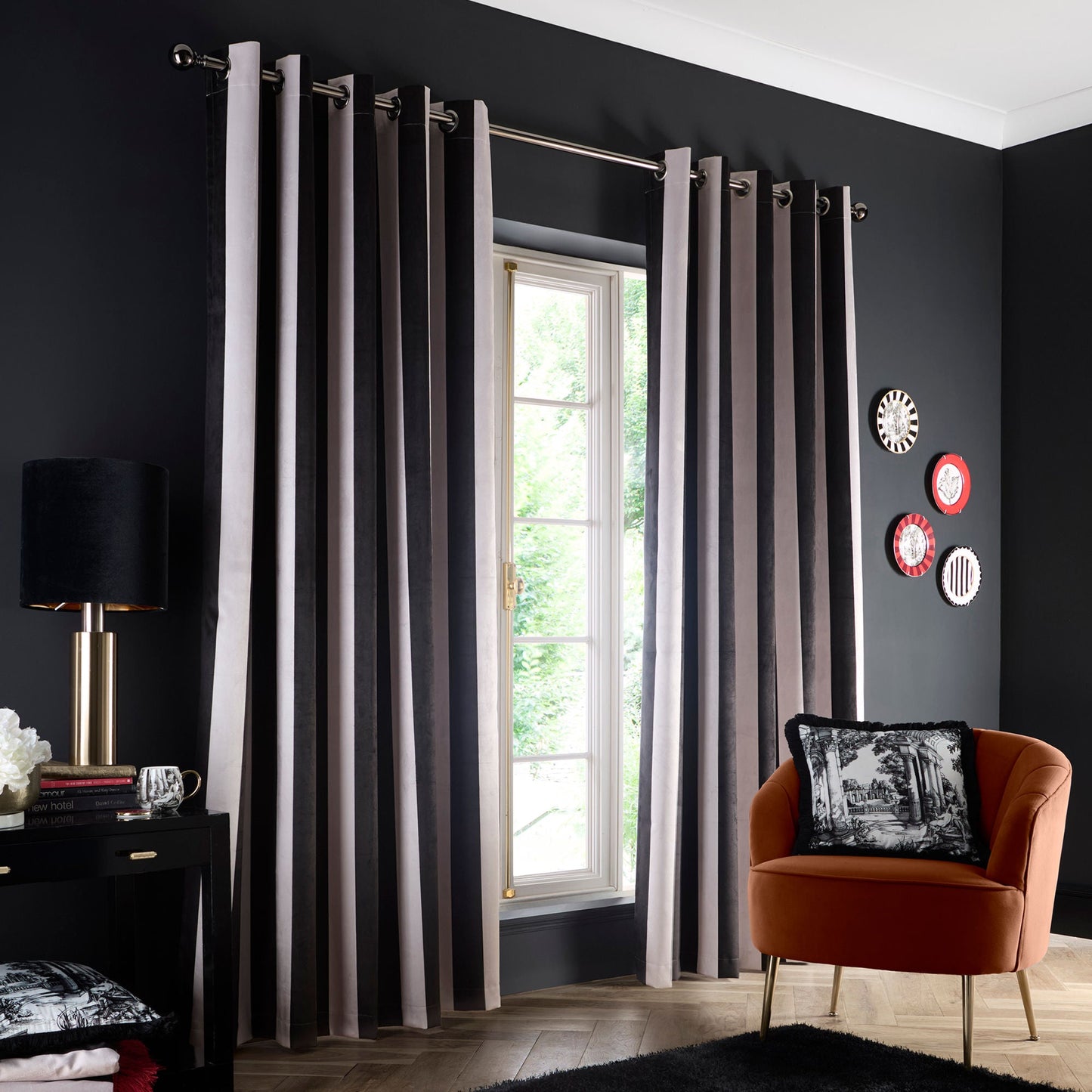 Laurence Llewelyn-Bowen Festivo Stripe Eyelet Curtains - Black
