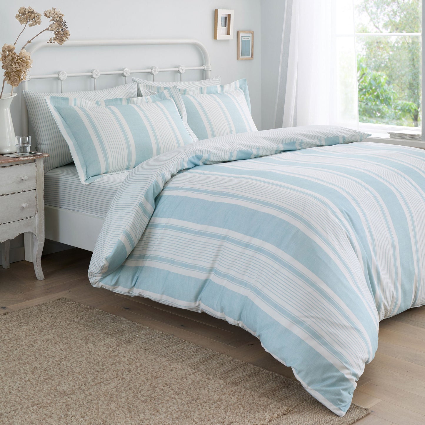 Finlay Stripe 28cm Fitted Bed Sheet Set by Dreams & Drapes Decorative in Blue - 28cm Fitted Bed Sheet Set - Dreams & Drapes Decorative