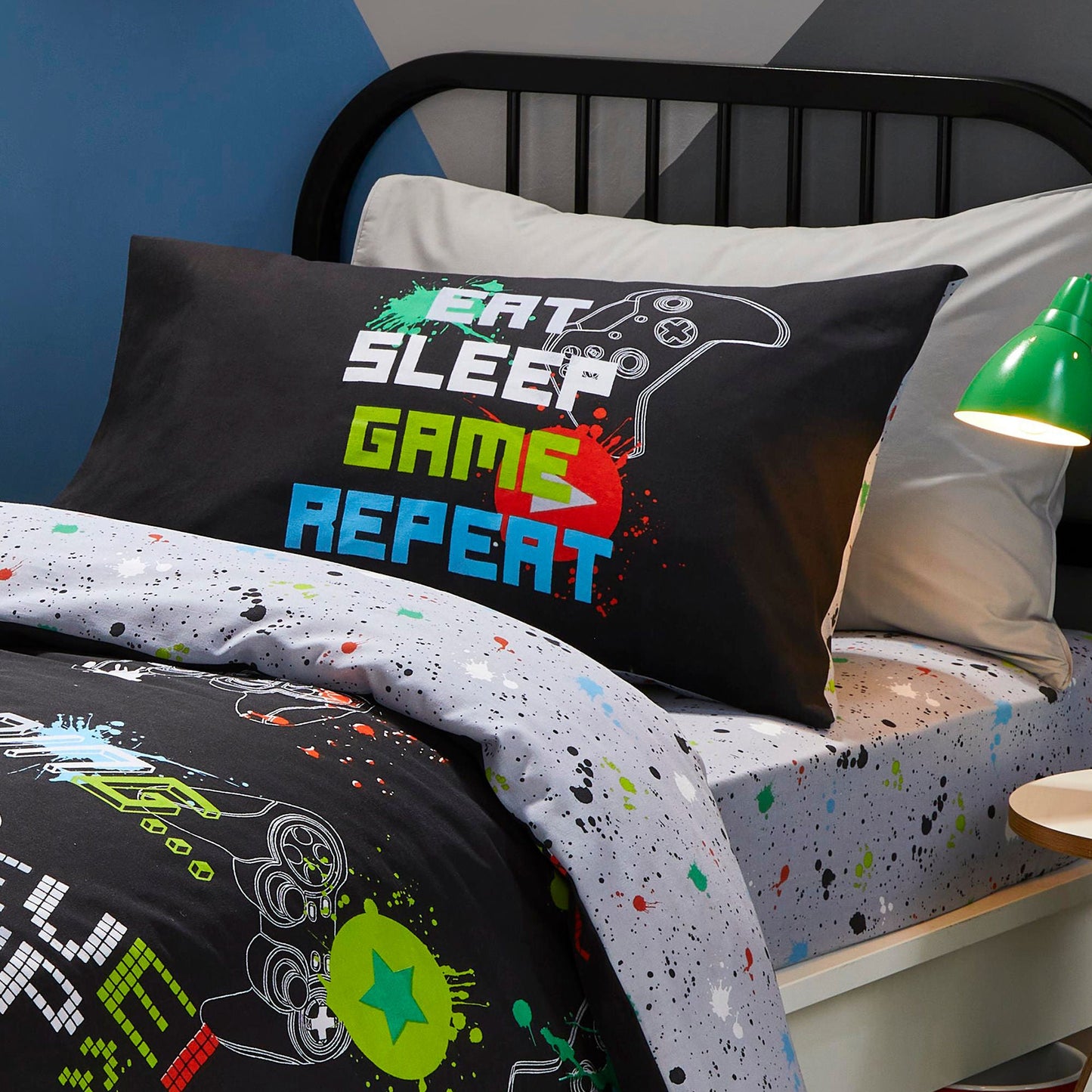 Game Glow 28cm Fitted Bed Sheet by Bedlam in Black - 28cm Fitted Bed Sheet - Bedlam