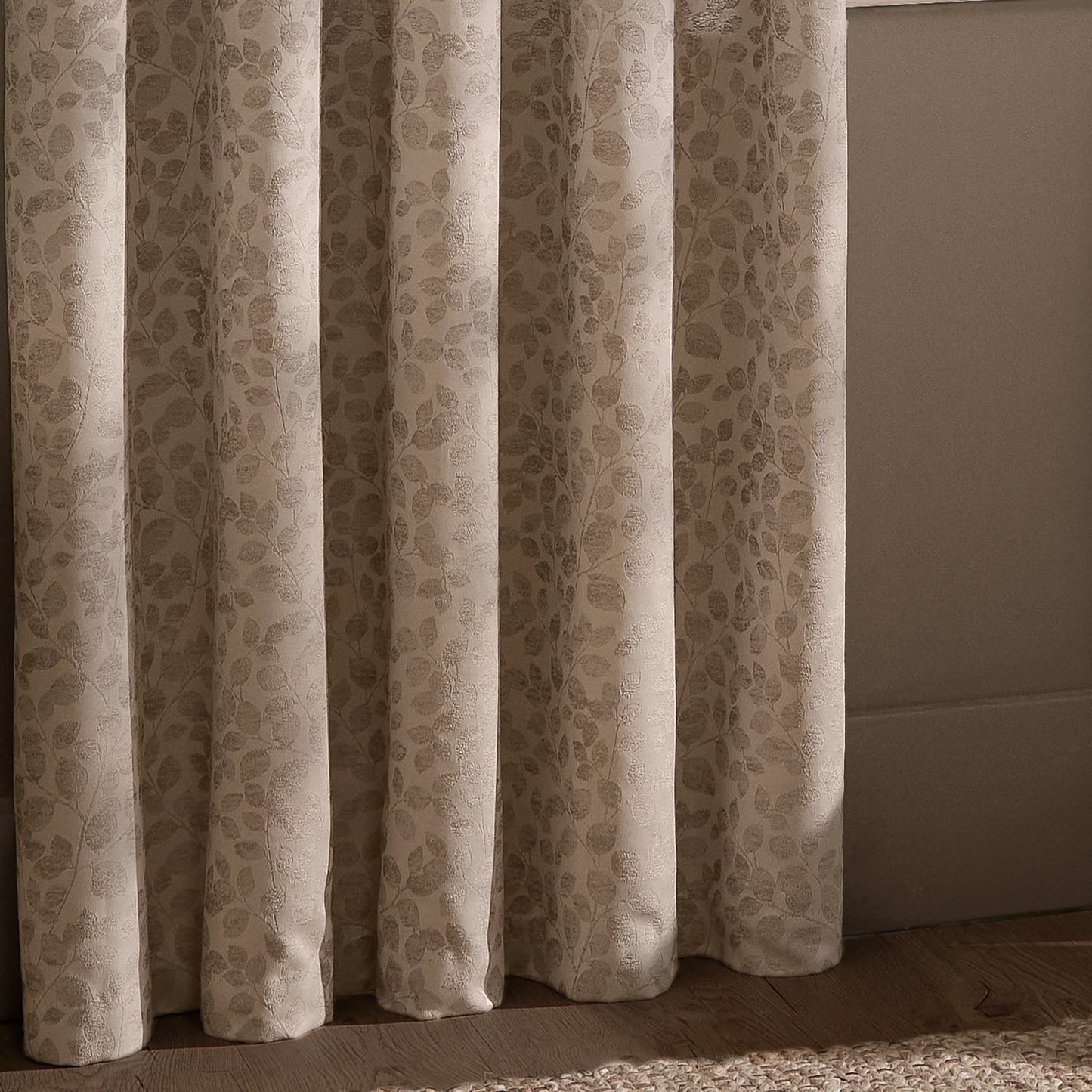 Wylder Grace Leaf Pencil Pleat Curtains - Taupe