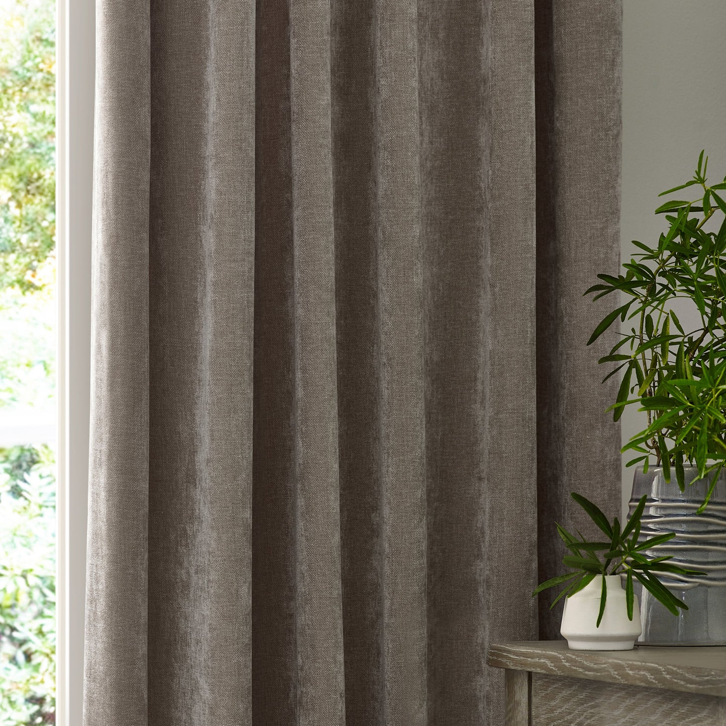 Yard Heavy Chenille Blackout Pencil Pleat Curtains - Greige