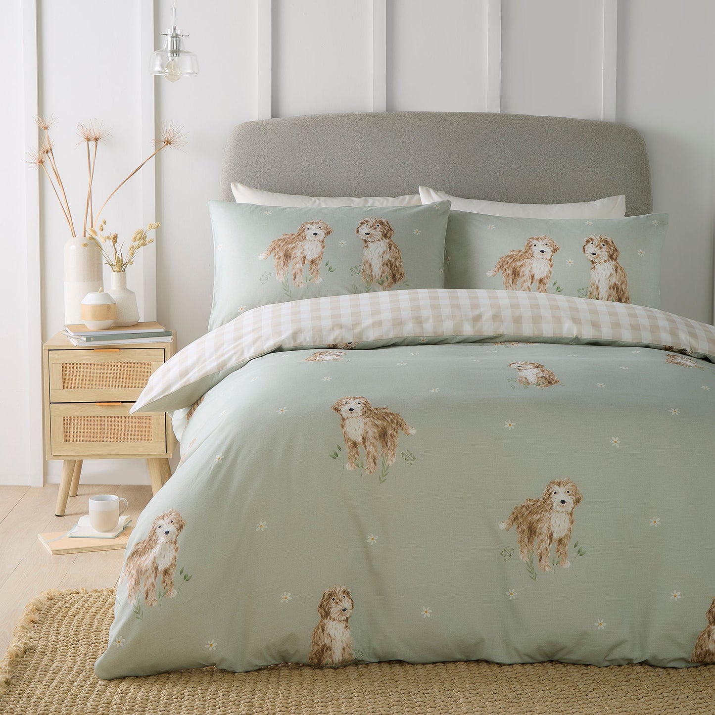 Hattie The Cockapoo Duvet Cover Set by Fusion in Green - Duvet Cover Set - Fusion