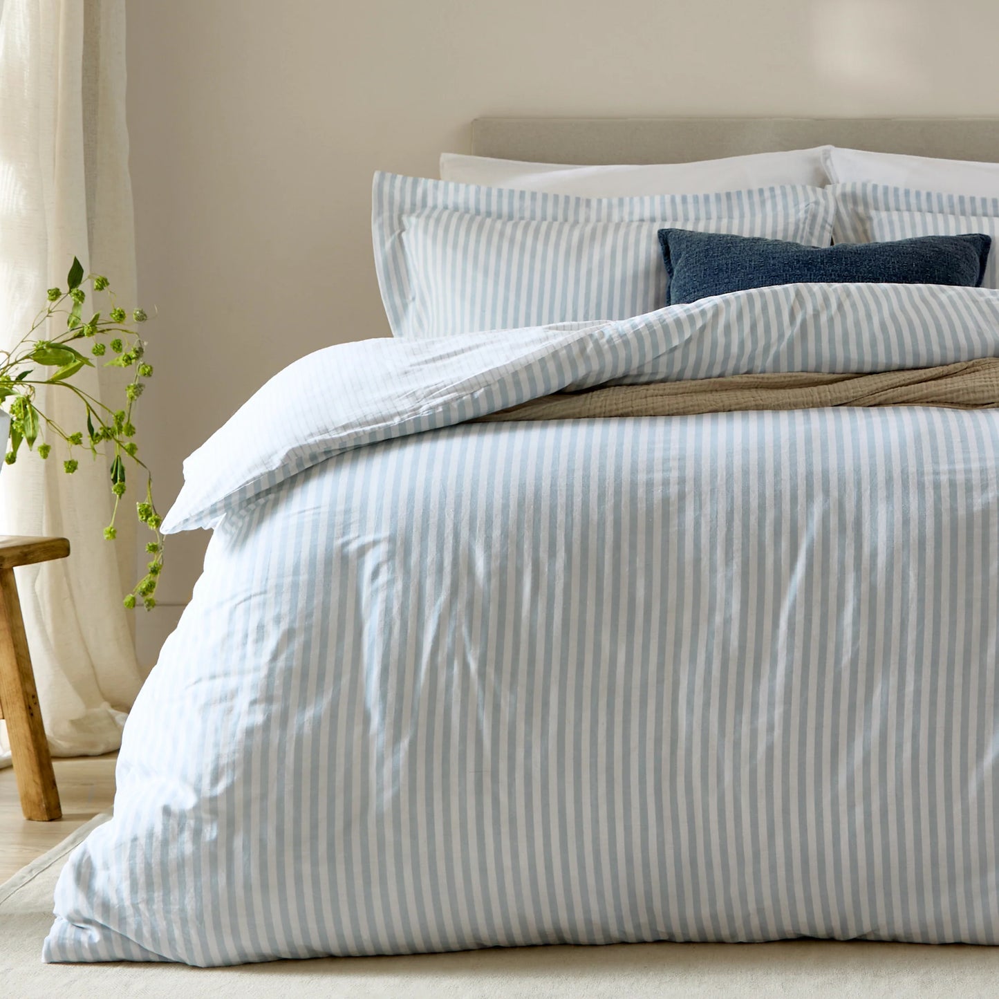Yard Hebden Stripe Duvet Cover Set - Mineral Blue