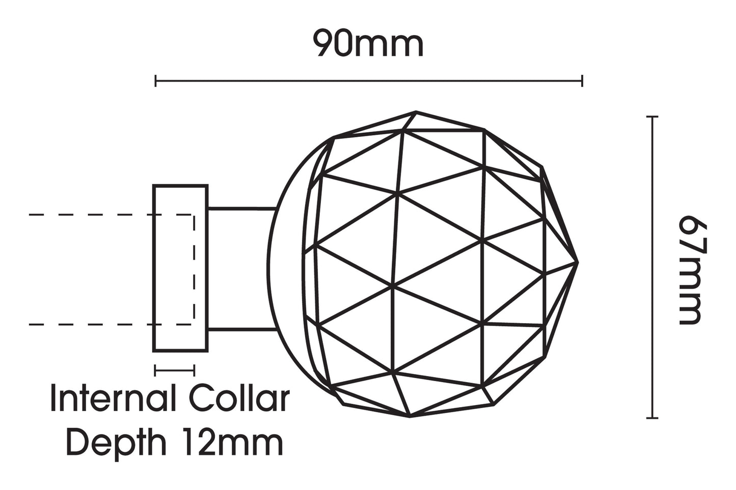 Hallis Neo Premium 28mm Smoke Faceted Ball Metal Curtain Pole Finials (Pair) - Stainless Steel