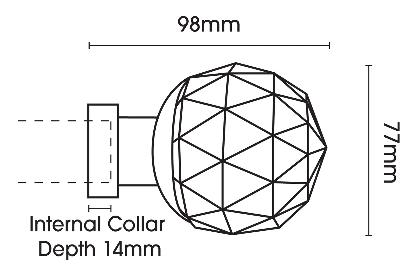 Hallis Neo Premium Clear Faceted Ball 35mm Metal Curtain Pole - Stainless Steel