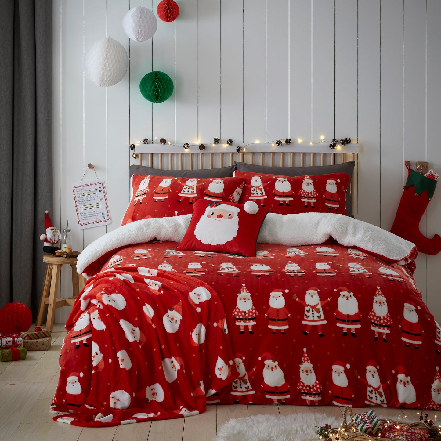Jolly Santa Throw by Dreams & Drapes Design in Red 120 x 150cm - Throw - Dreams & Drapes Design