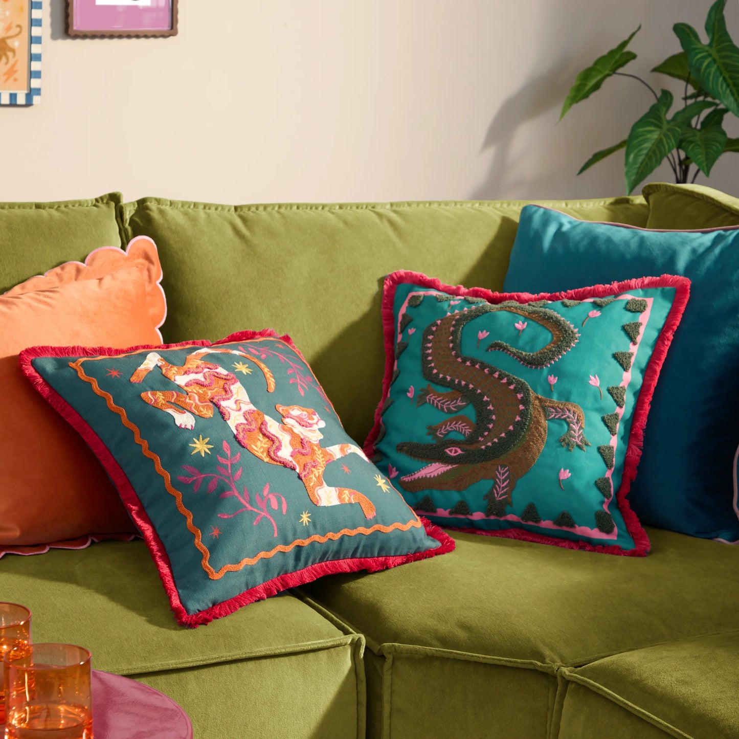 Furn Les Animaux Tigress Cushion - Emerald