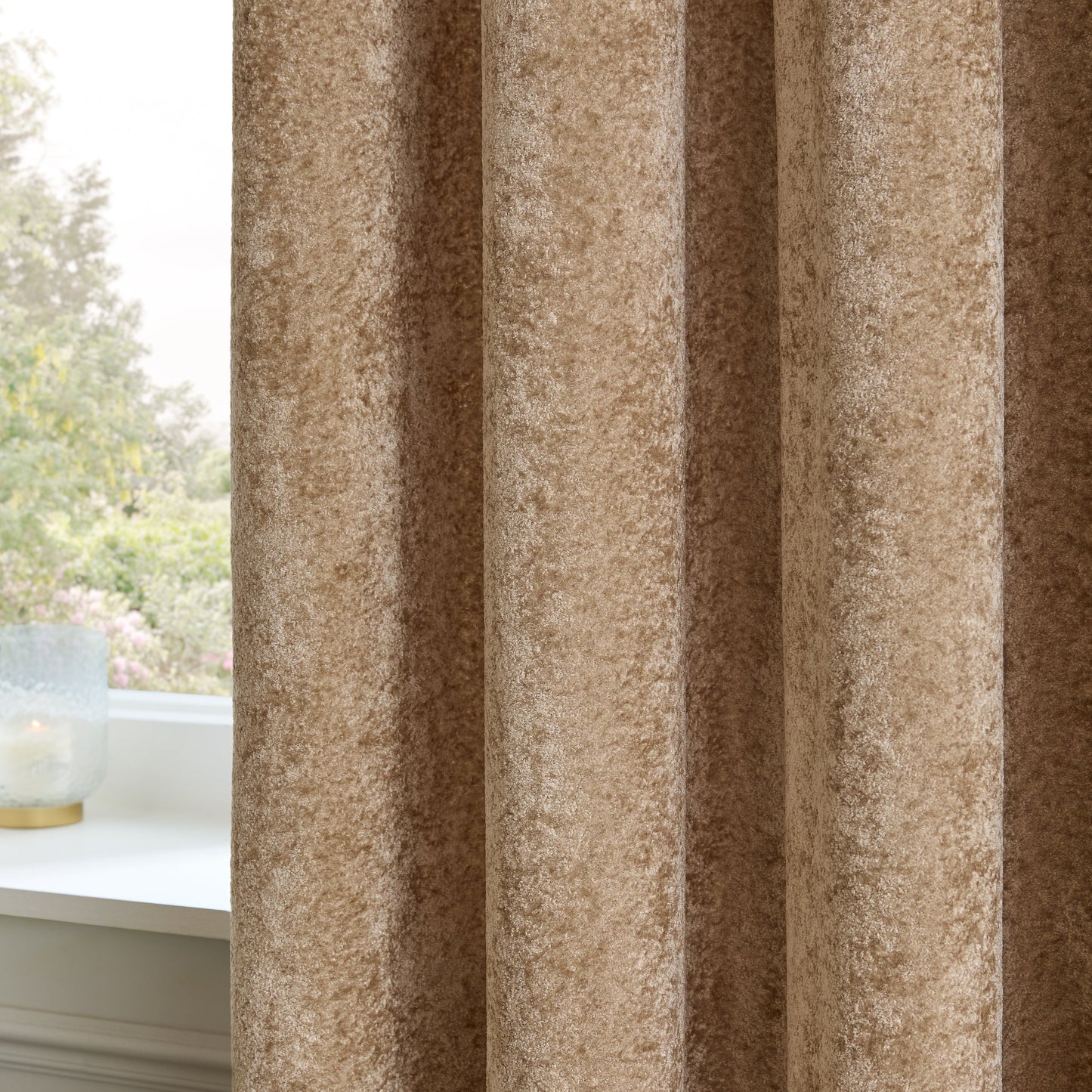 Paoletti Lustre Velvet Eyelet Curtains - Champagne